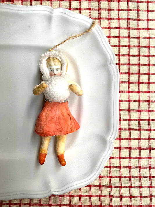 Spun Cotton Snowball Girl Doll - Nostalgic German Christmas Ornament