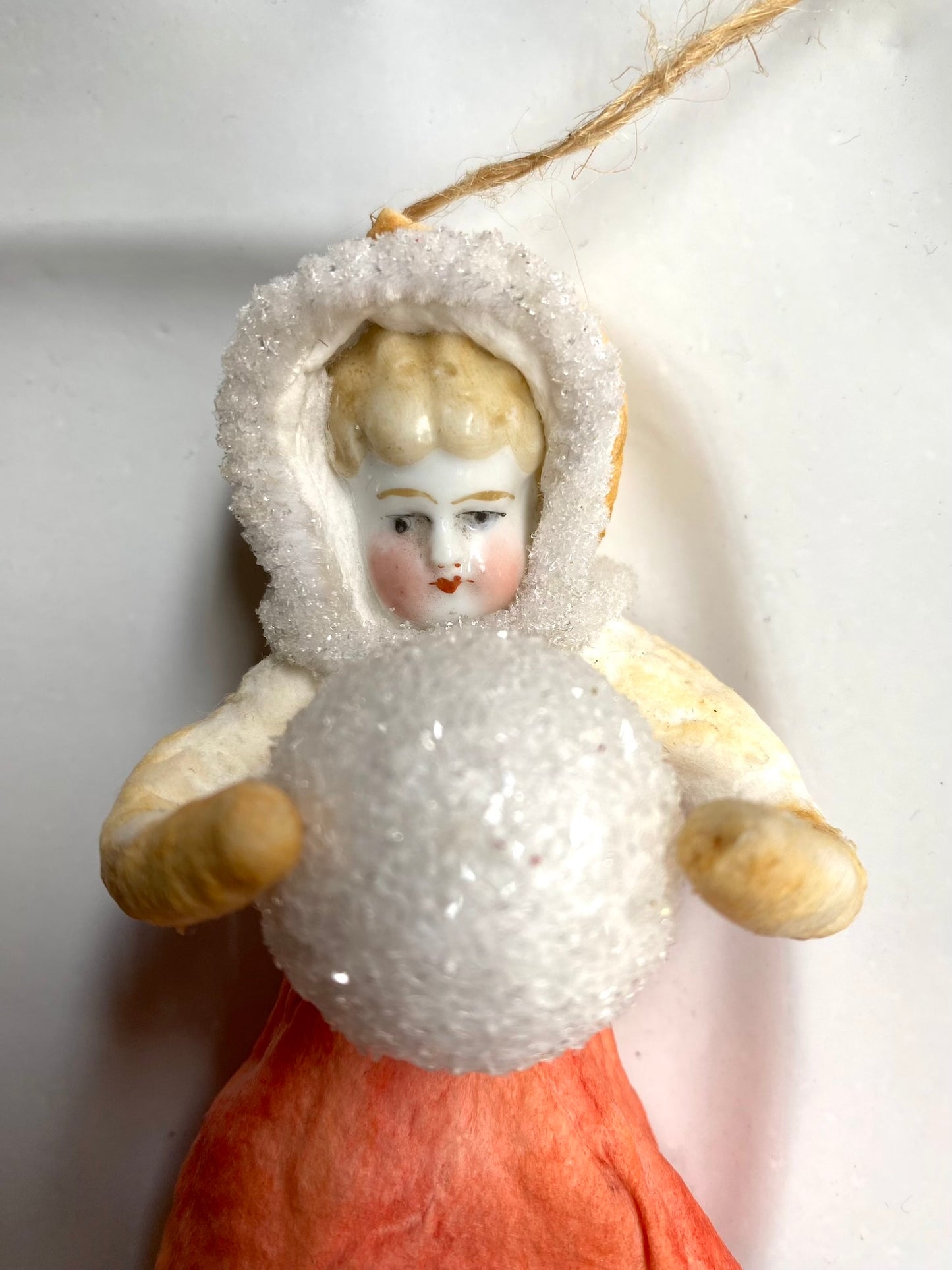 Spun Cotton Snowball Girl Doll - Nostalgic German Christmas Ornament