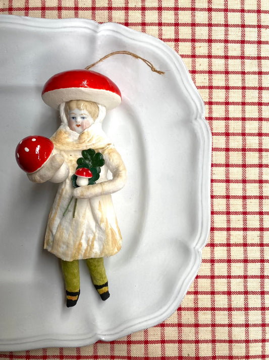 Spun Cotton Mushroom Girl Doll - Nostalgic German Christmas Ornament