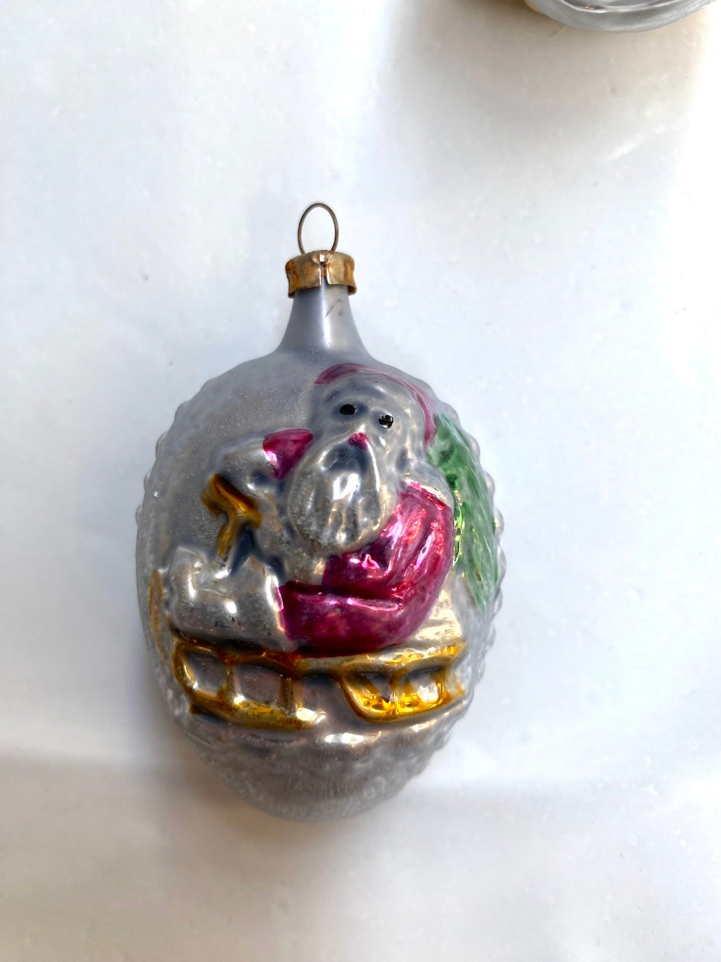 Santa on Sled & Angel Head - Pair of Nostalgic German Christmas Ornaments