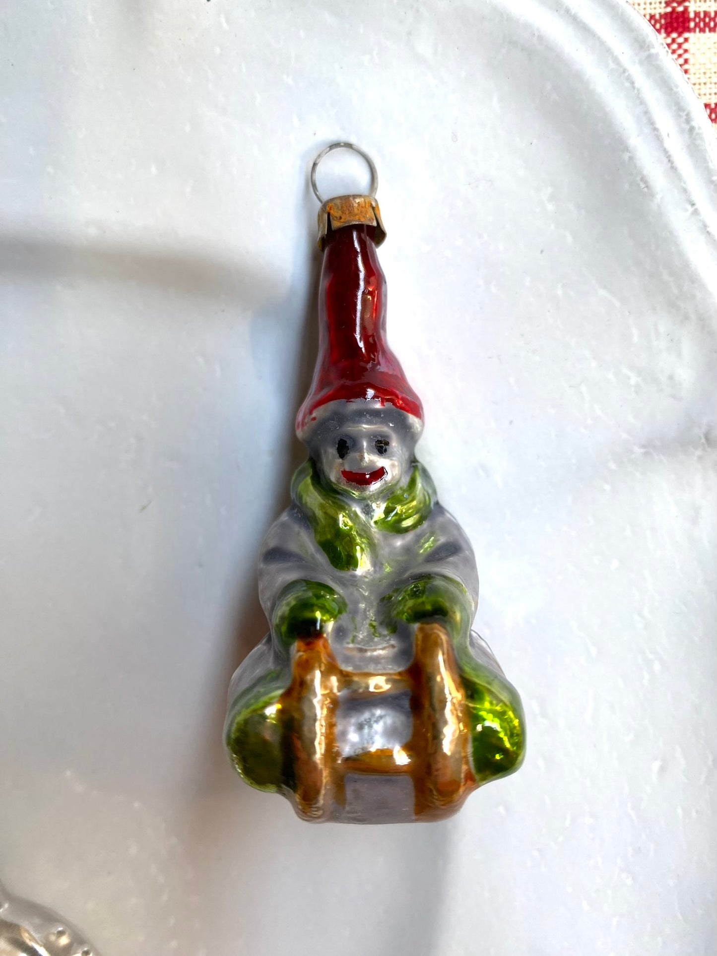 Santa with Tree & Elf on Sled - Pair of Nostalgic German Christmas Ornaments