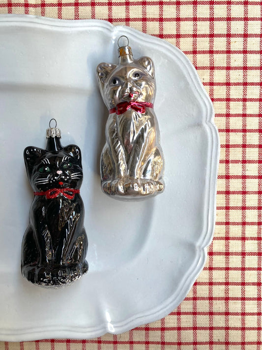 Black & Silver Cats - Pair of Nostalgic German Christmas Ornaments