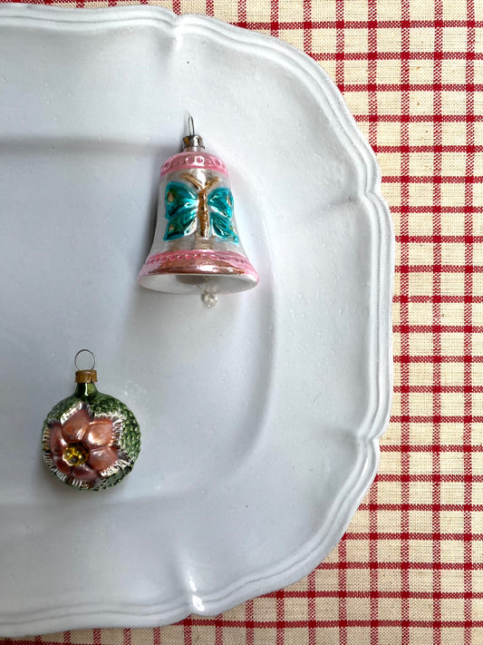 Pink Butterfly Bell & Flower - Pair of Nostalgic German Christmas Ornaments