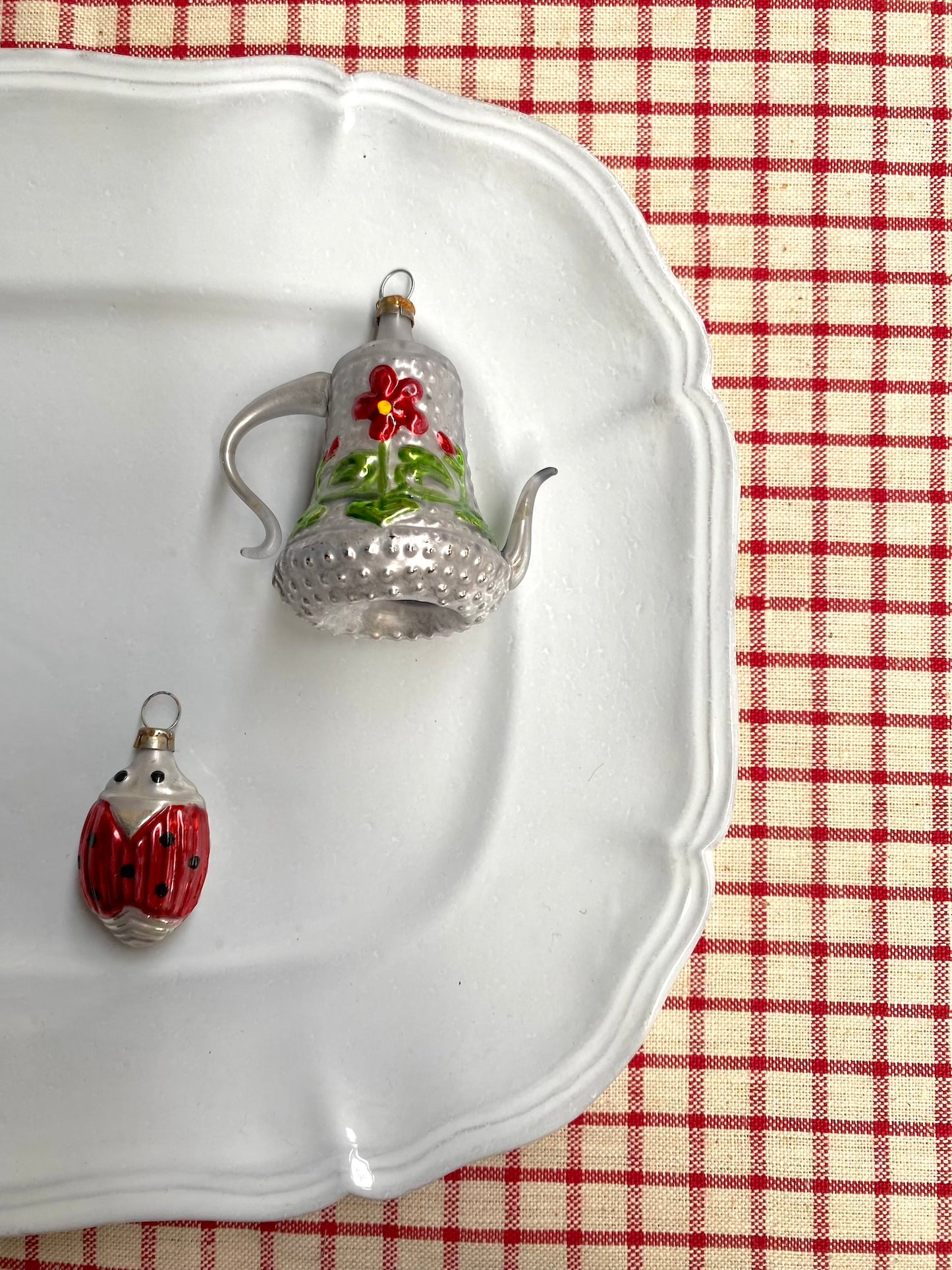 Teapot & Ladybug - Pair of Nostalgic German Christmas Ornaments