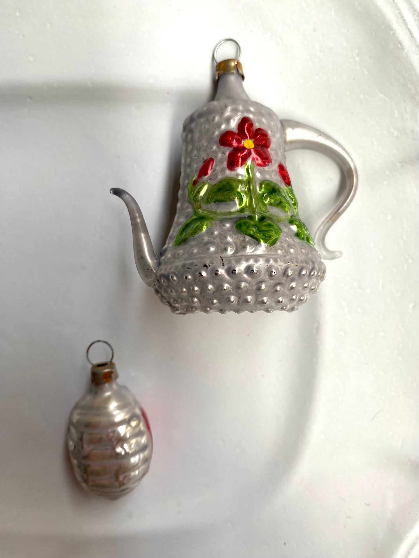 Teapot & Ladybug - Pair of Nostalgic German Christmas Ornaments