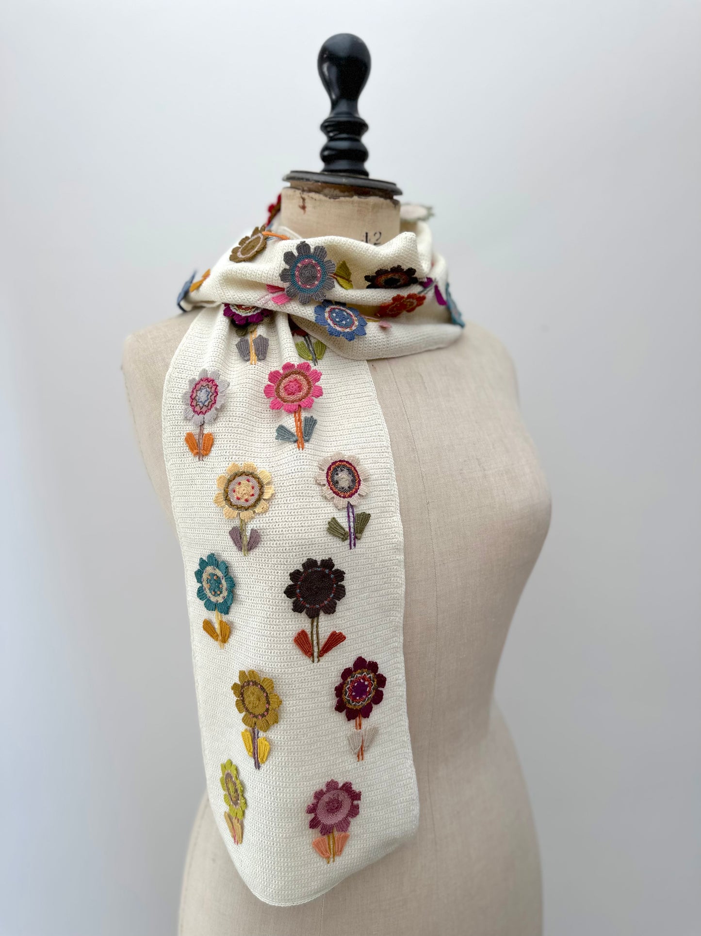 Sophie Digard Crochet White Flower Applique Scarf