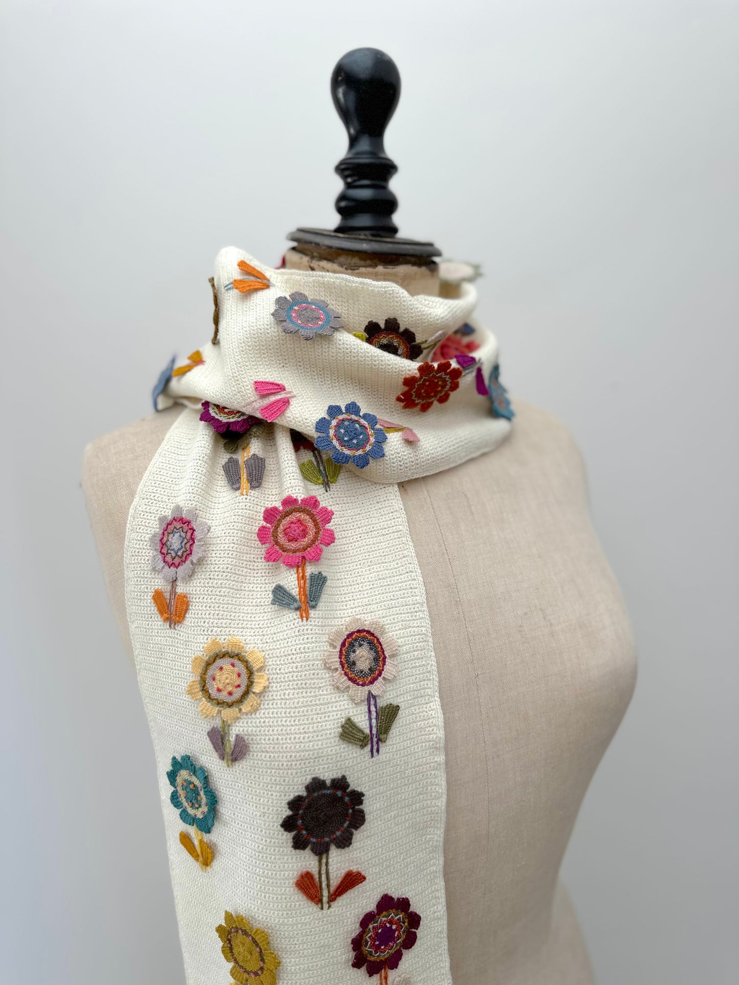 Sophie Digard Crochet White Flower Applique Scarf