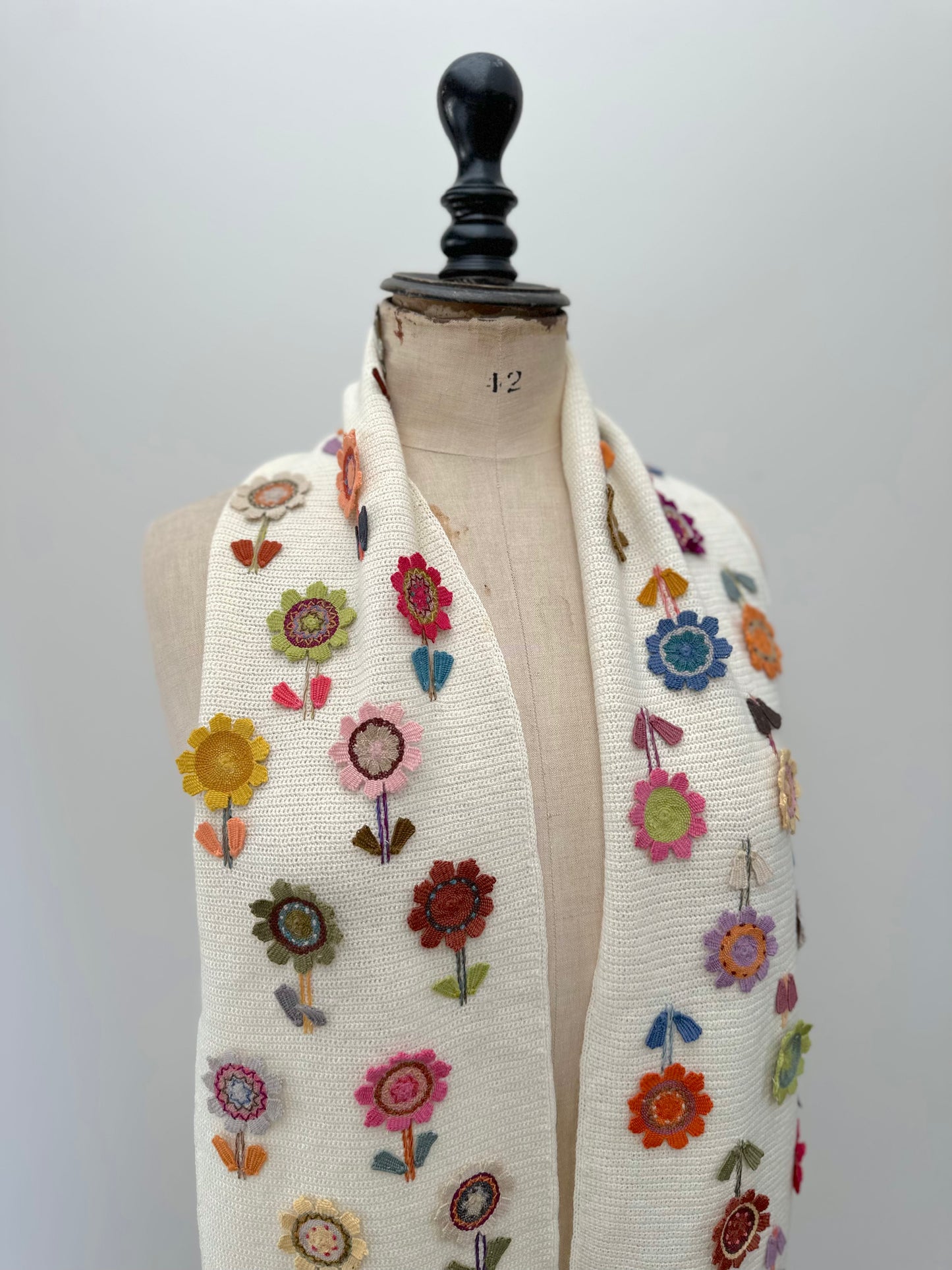 Sophie Digard Crochet White Flower Applique Scarf