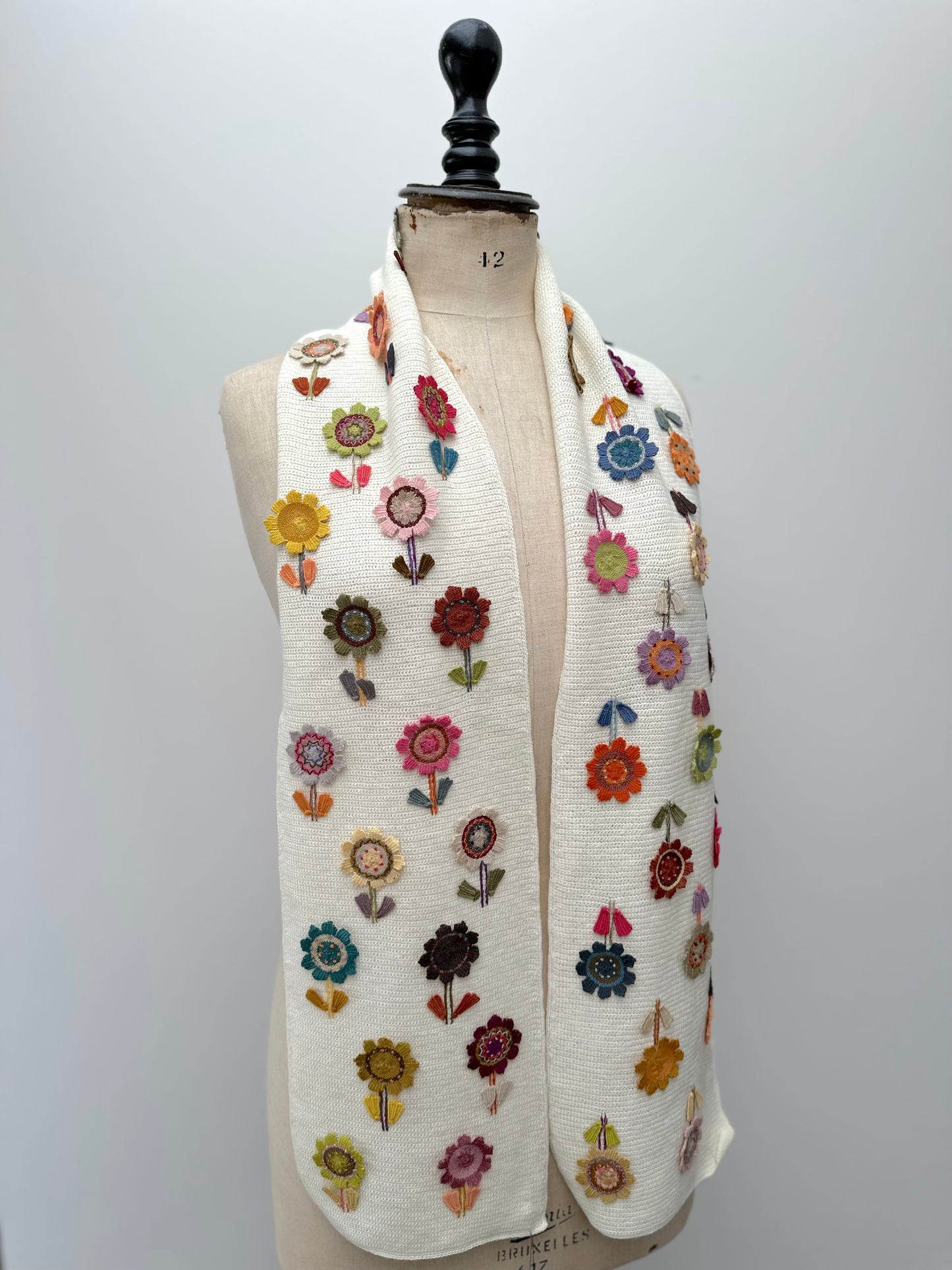 Sophie Digard Crochet White Flower Applique Scarf