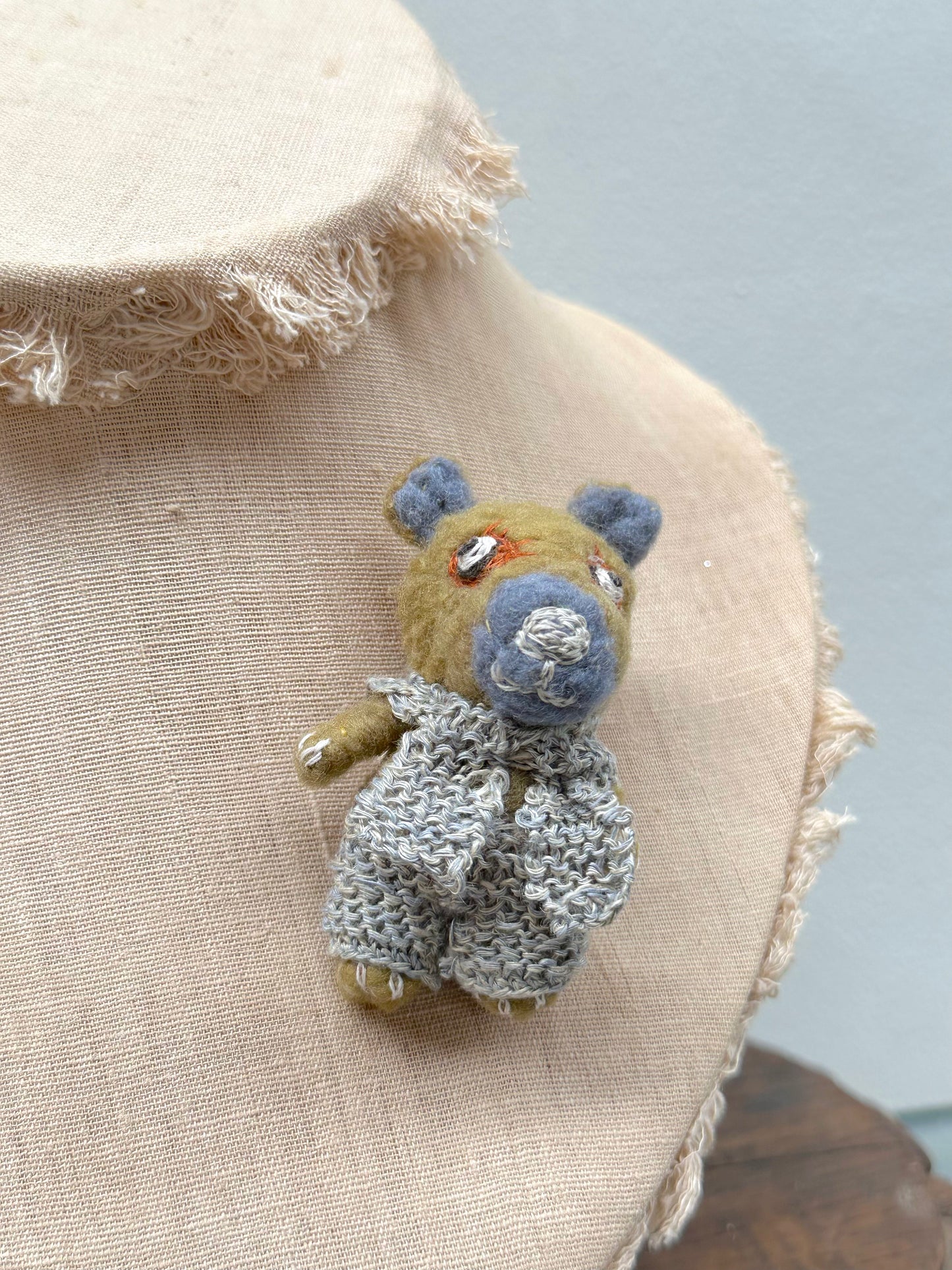 Sophie Digard Felted Bear With Scarf Brooch