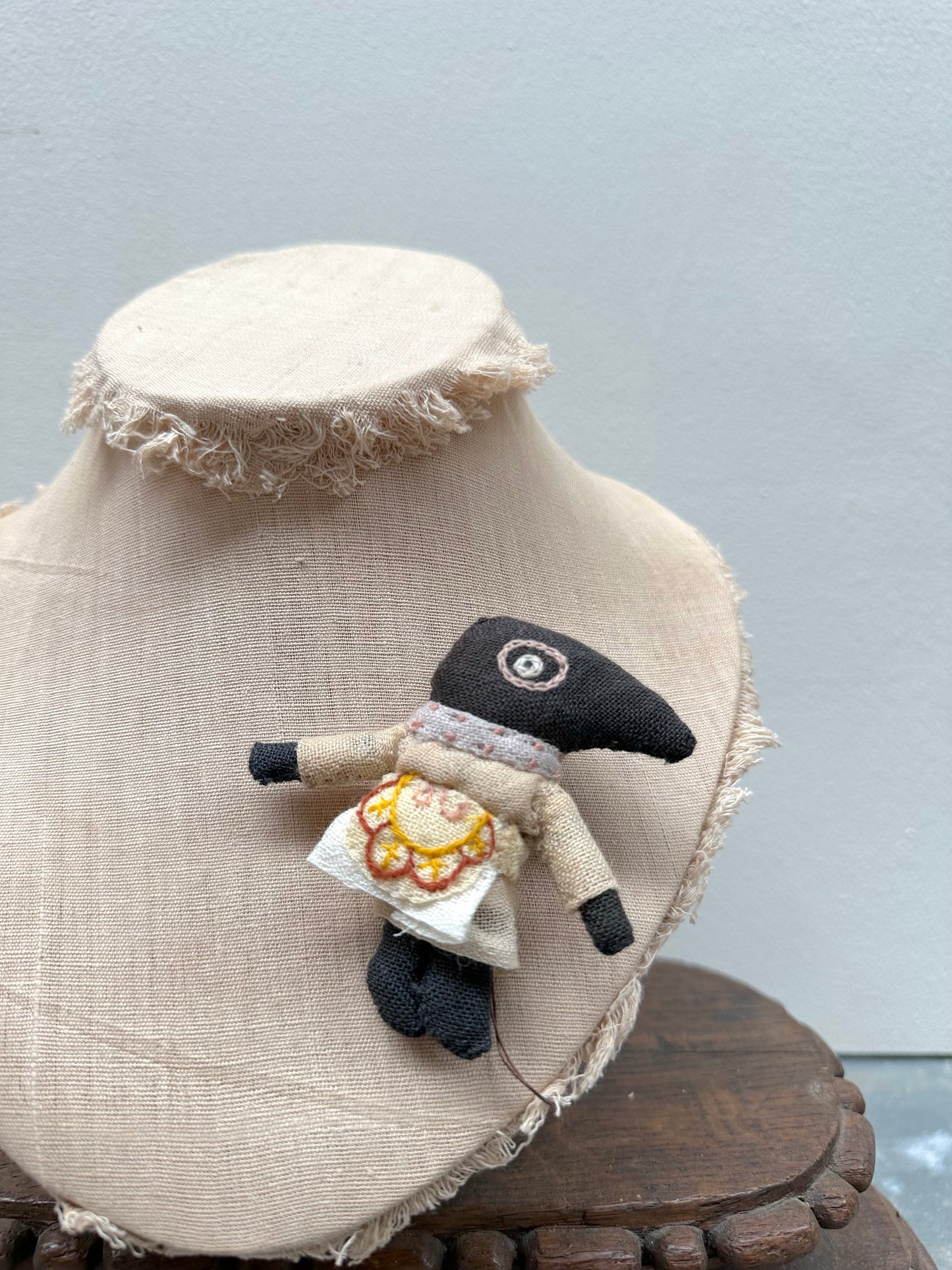 Sophie Digard Linen Bird Wearing Apron Brooch