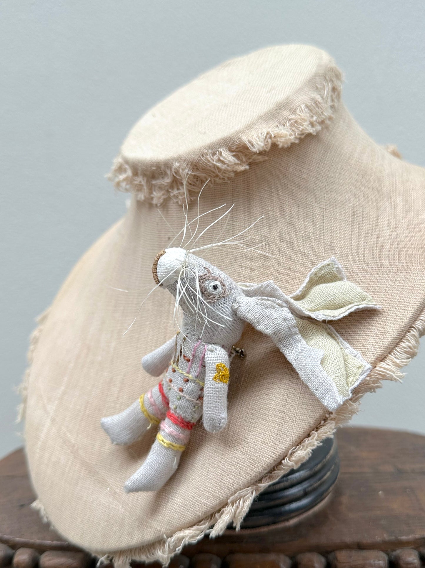 Sophie Digard Linen Bunny Brooch