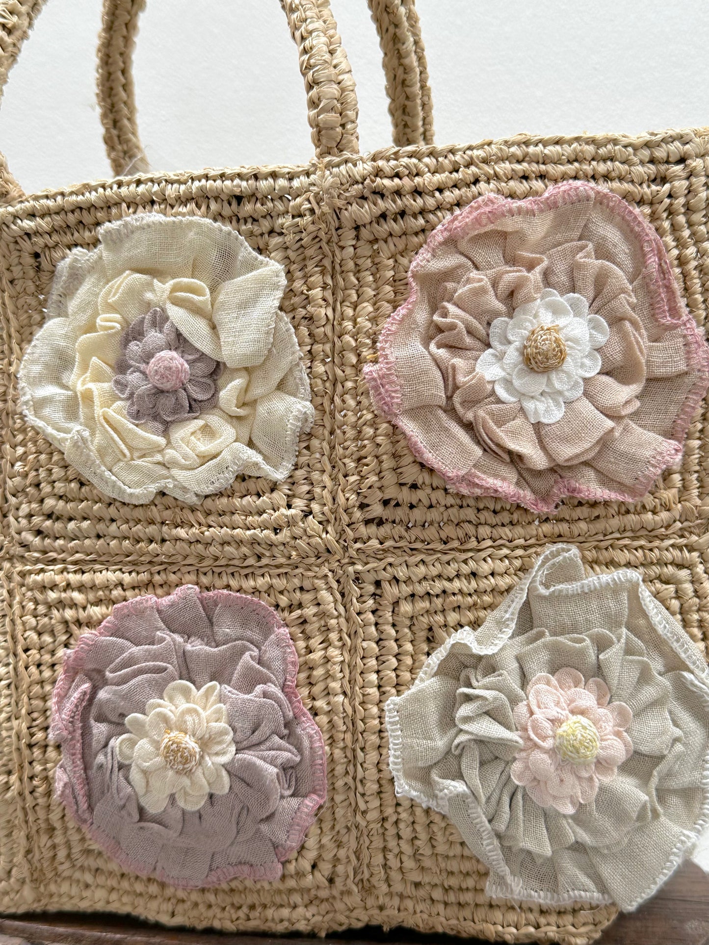 Sophie Digard Small Pastel Flower Raffia Hand Bag