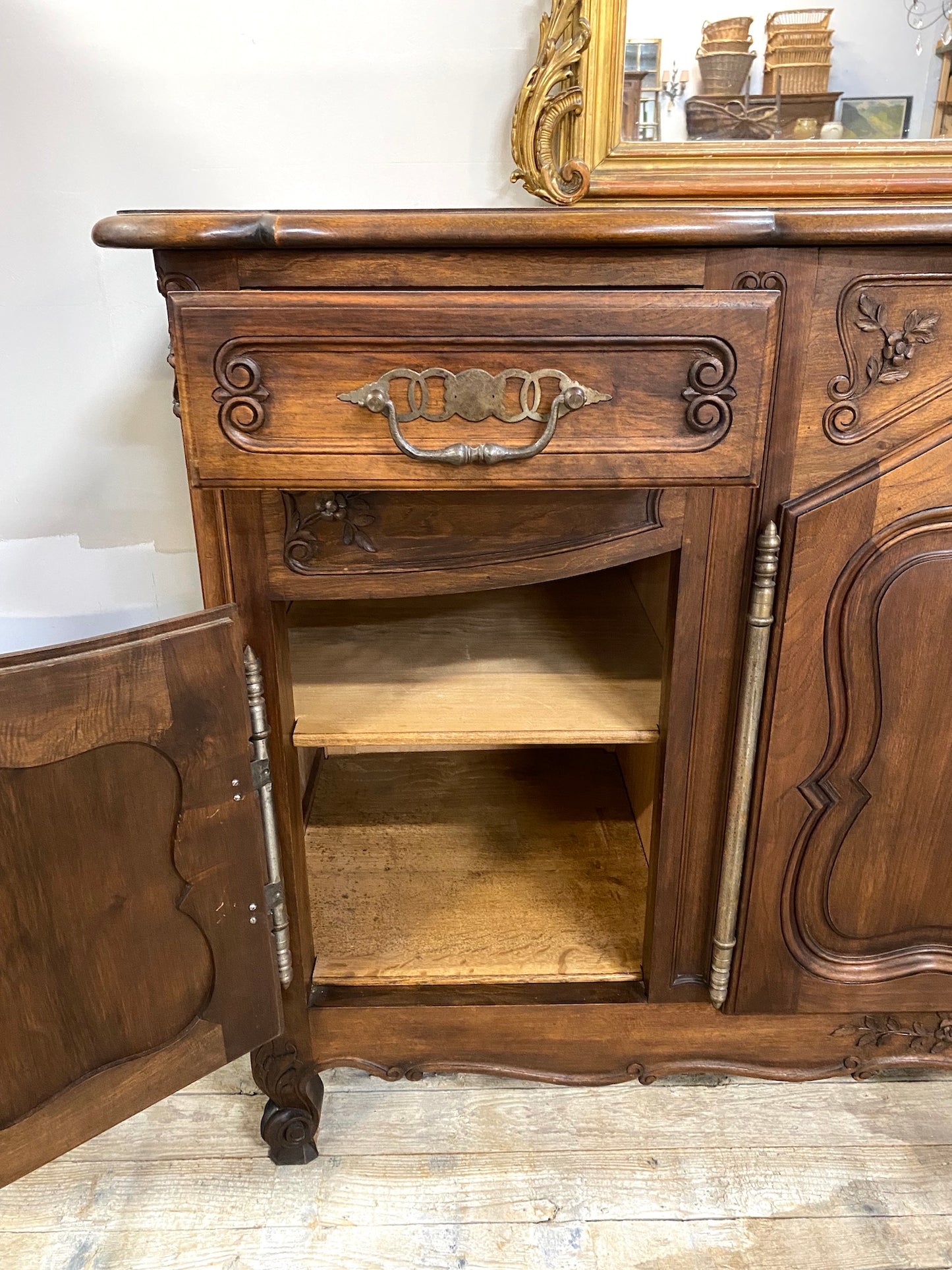 Antique French Louis XV Walnut 4 Door 2 Drawer Sideboard