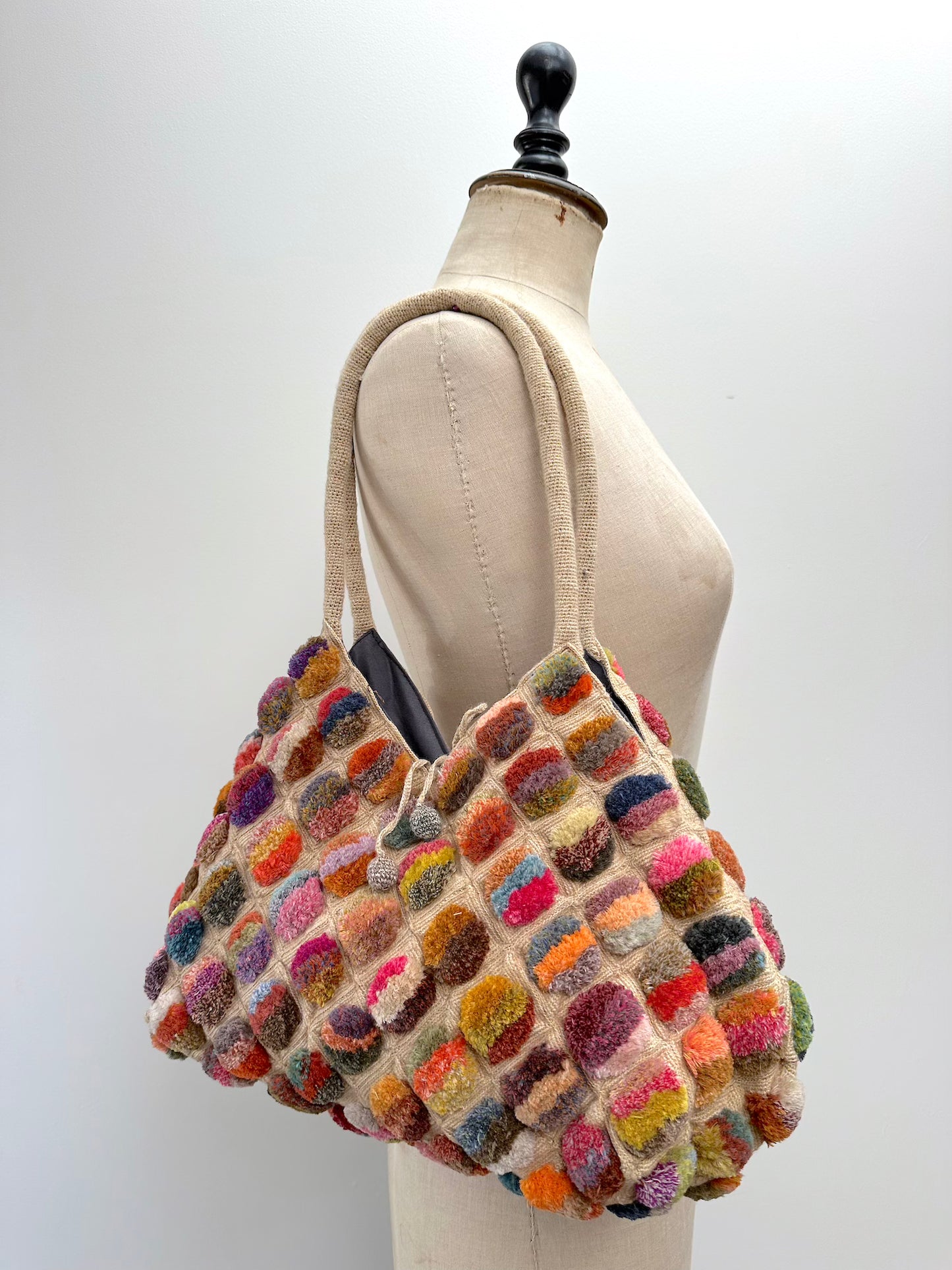 Sophie Digard Medium Crochet Bag With Bright Pom Poms