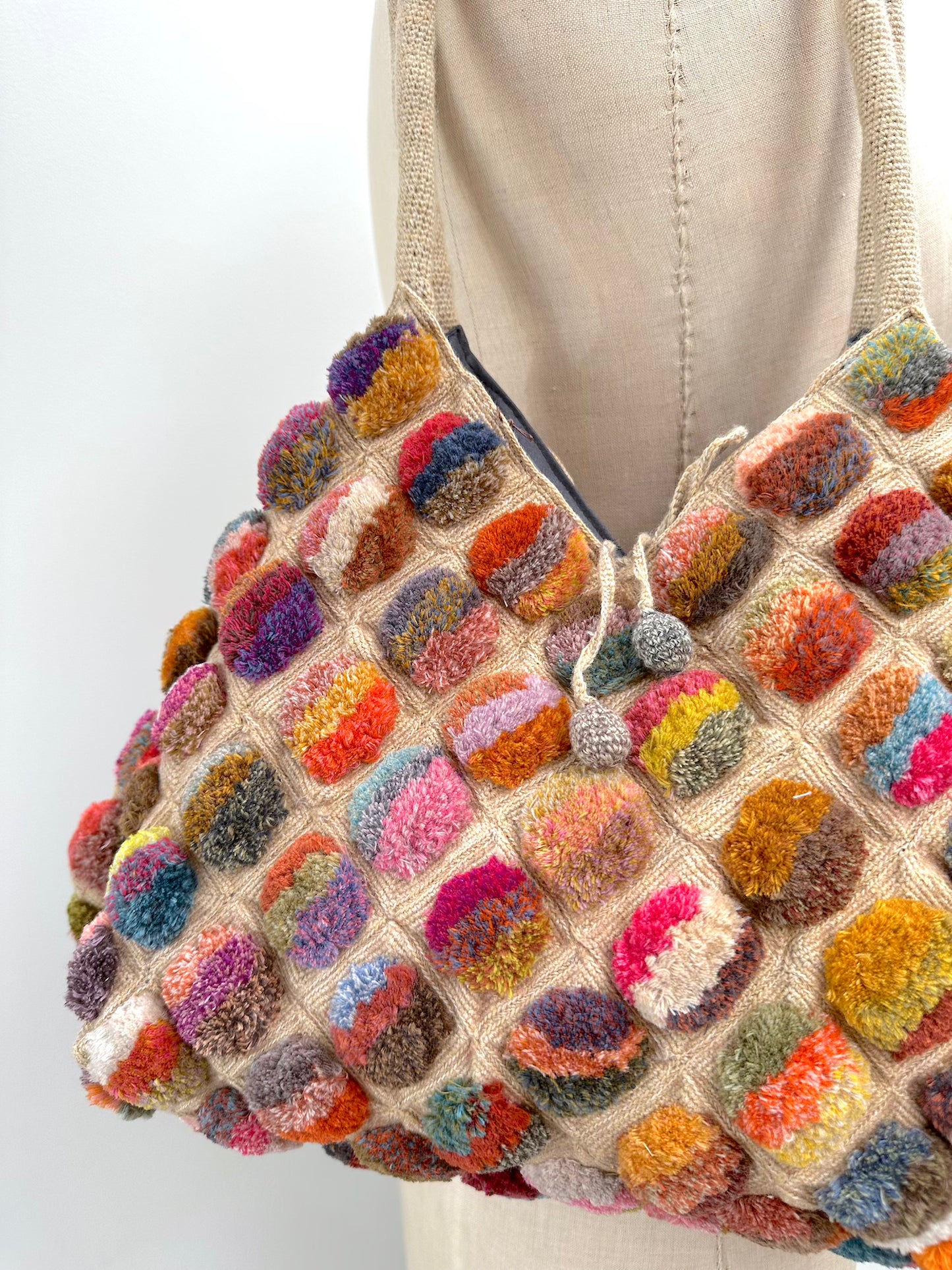 Sophie Digard Medium Crochet Bag With Bright Pom Poms