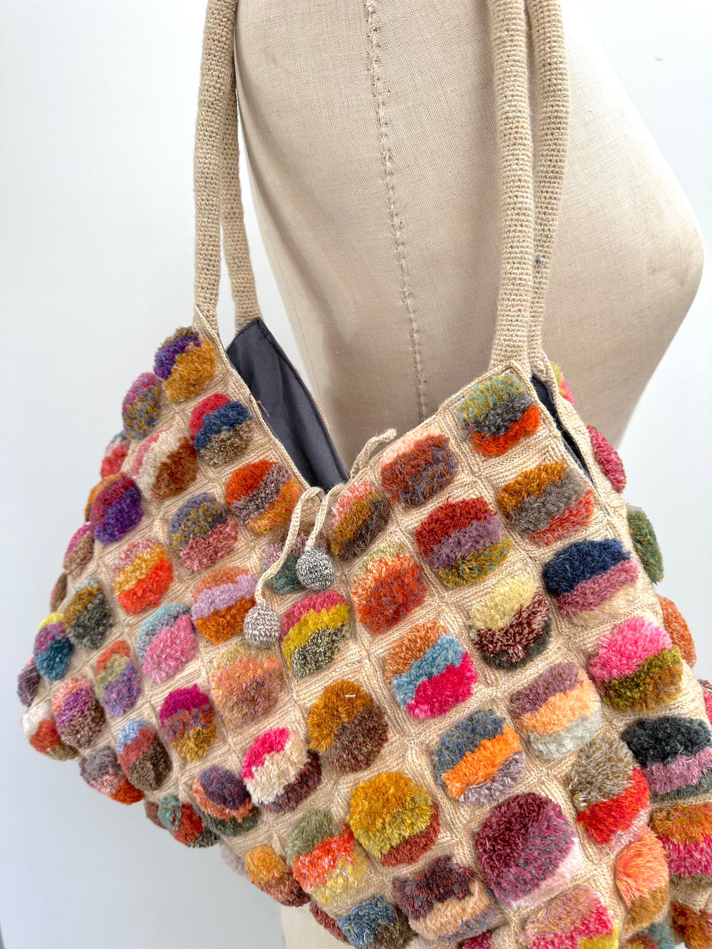 Sophie Digard Medium Crochet Bag With Bright Pom Poms