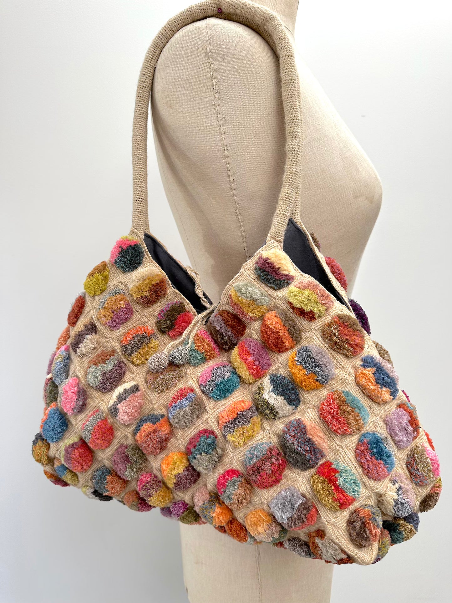 Sophie Digard Medium Crochet Bag With Bright Pom Poms