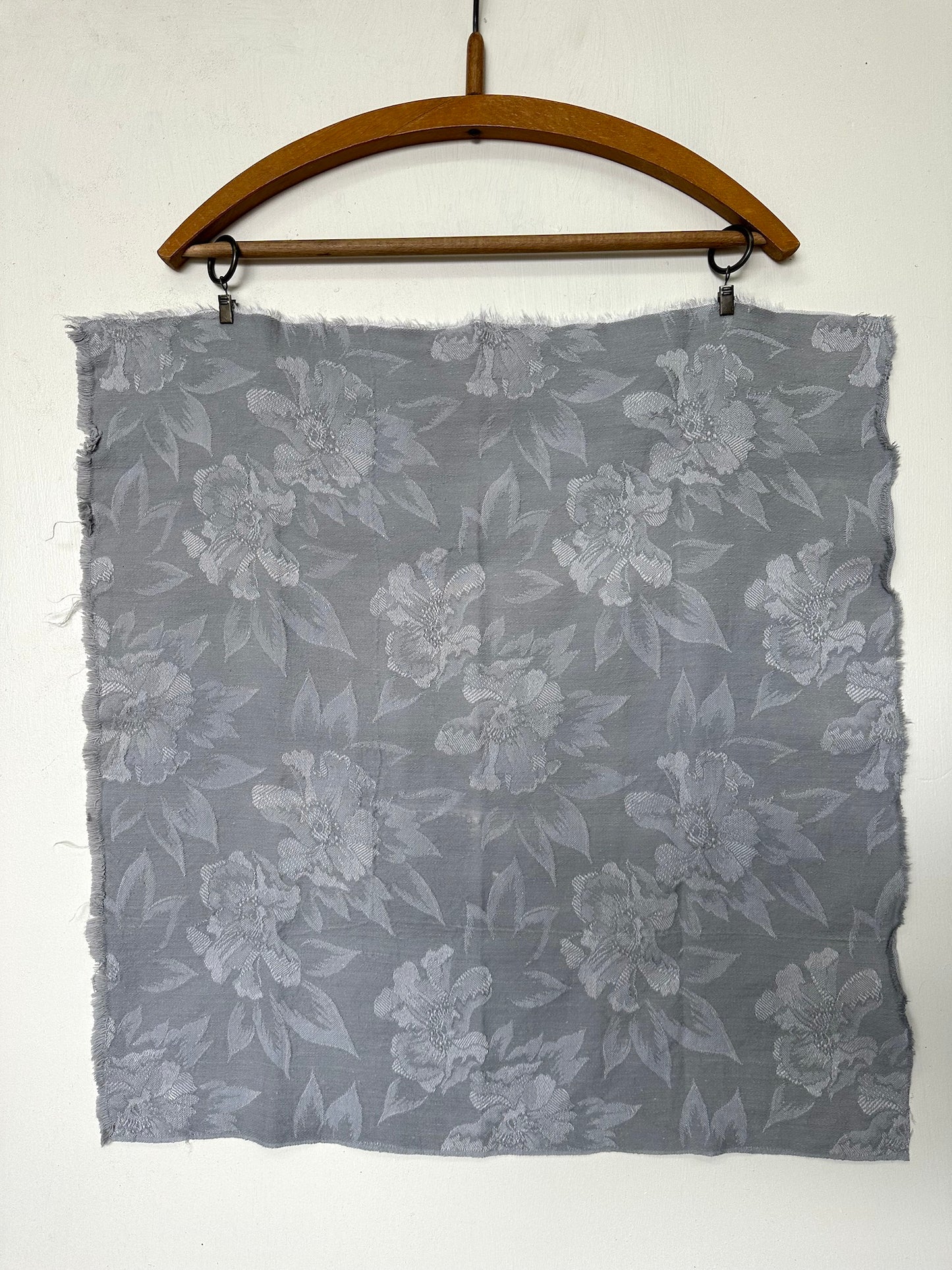 Vintage 'French Grey' Floral Damask Cotton Panel 50x50cm