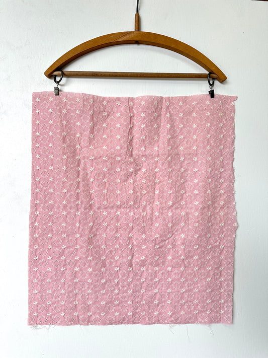 Vintage French Pink Embroidered Cotton Panel 50x50cm