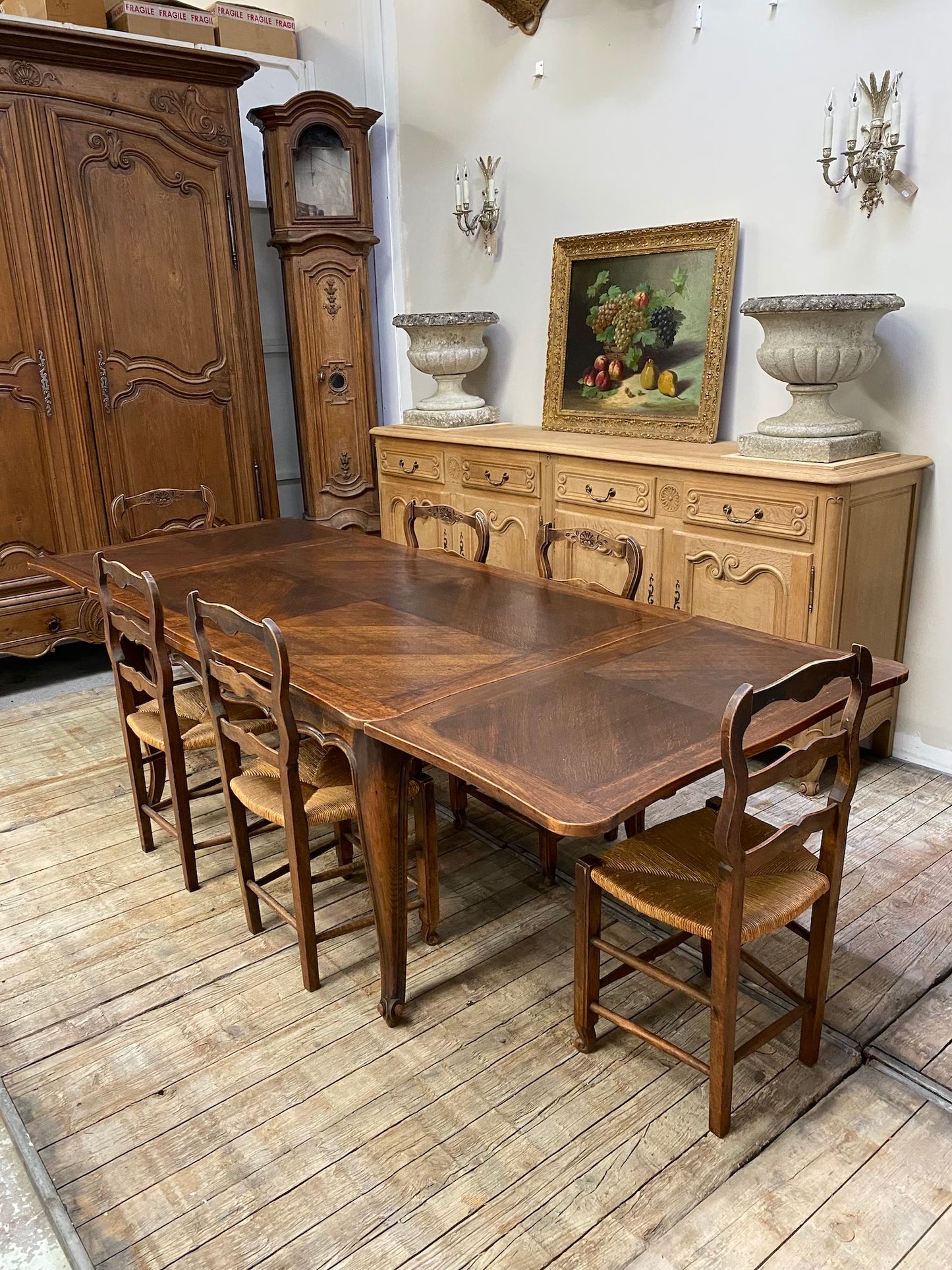 Antique French Louis XV Oak Extension Dining Table