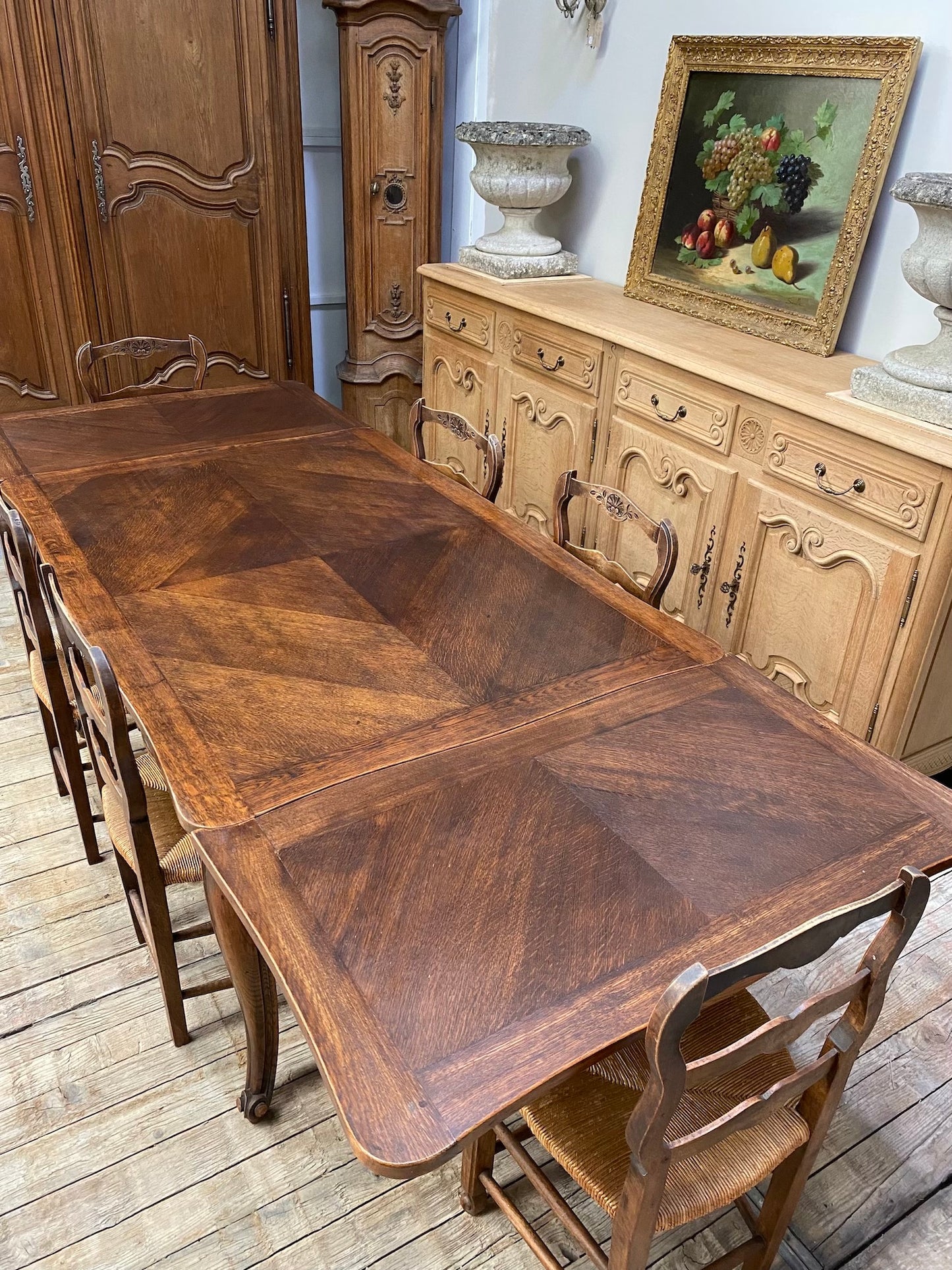 Antique French Louis XV Oak Extension Dining Table