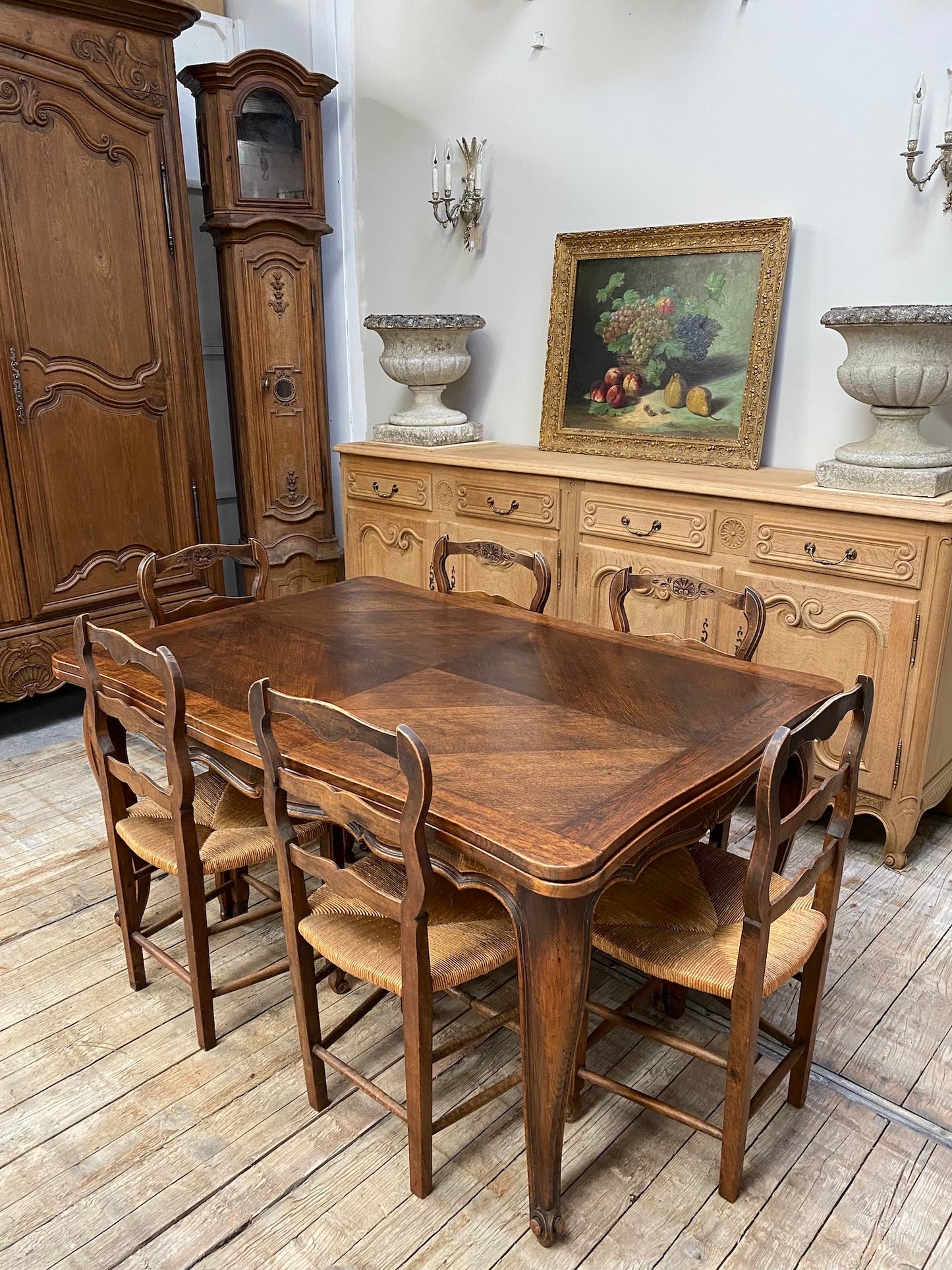 Antique French Louis XV Oak Extension Dining Table