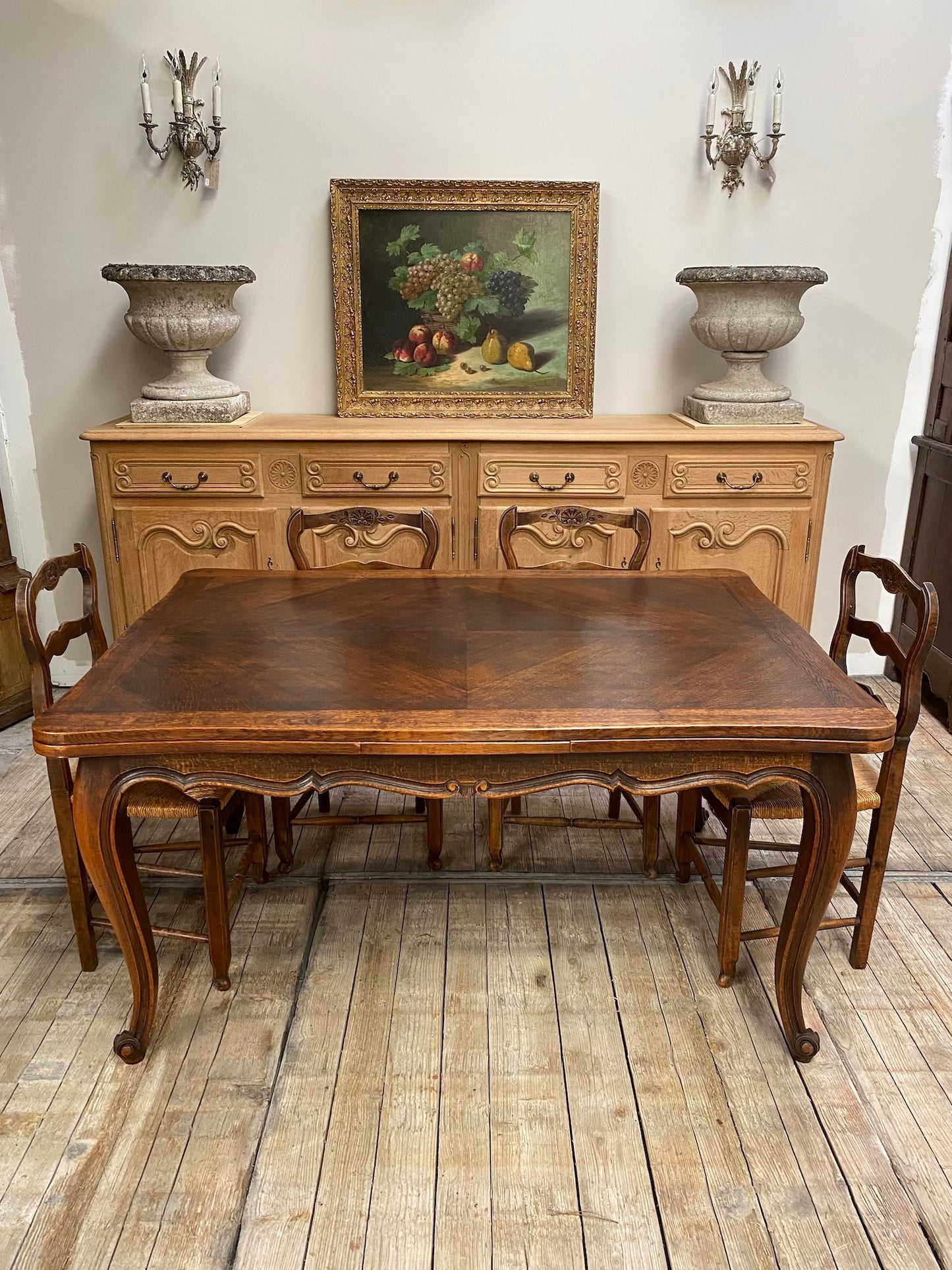 Antique French Louis XV Oak Extension Dining Table