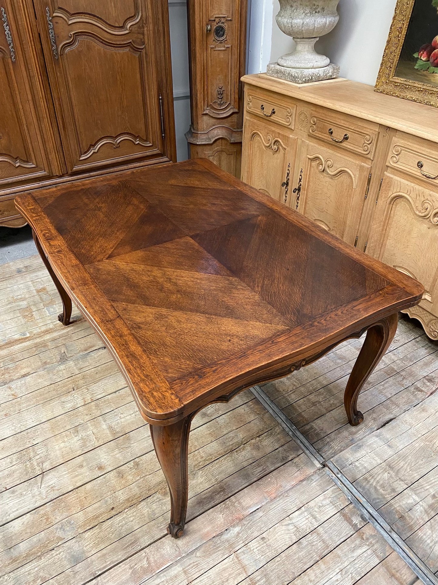 Antique French Louis XV Oak Extension Dining Table