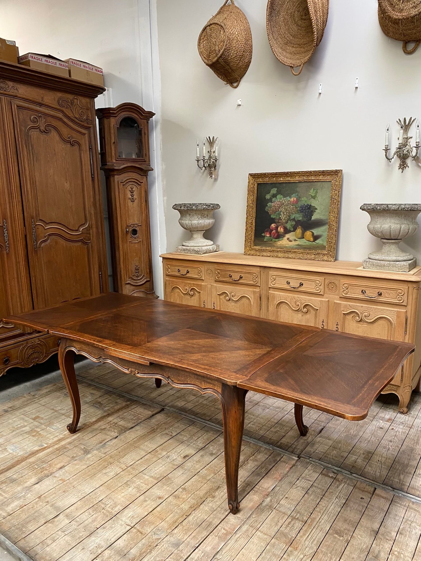 Antique French Louis XV Oak Extension Dining Table