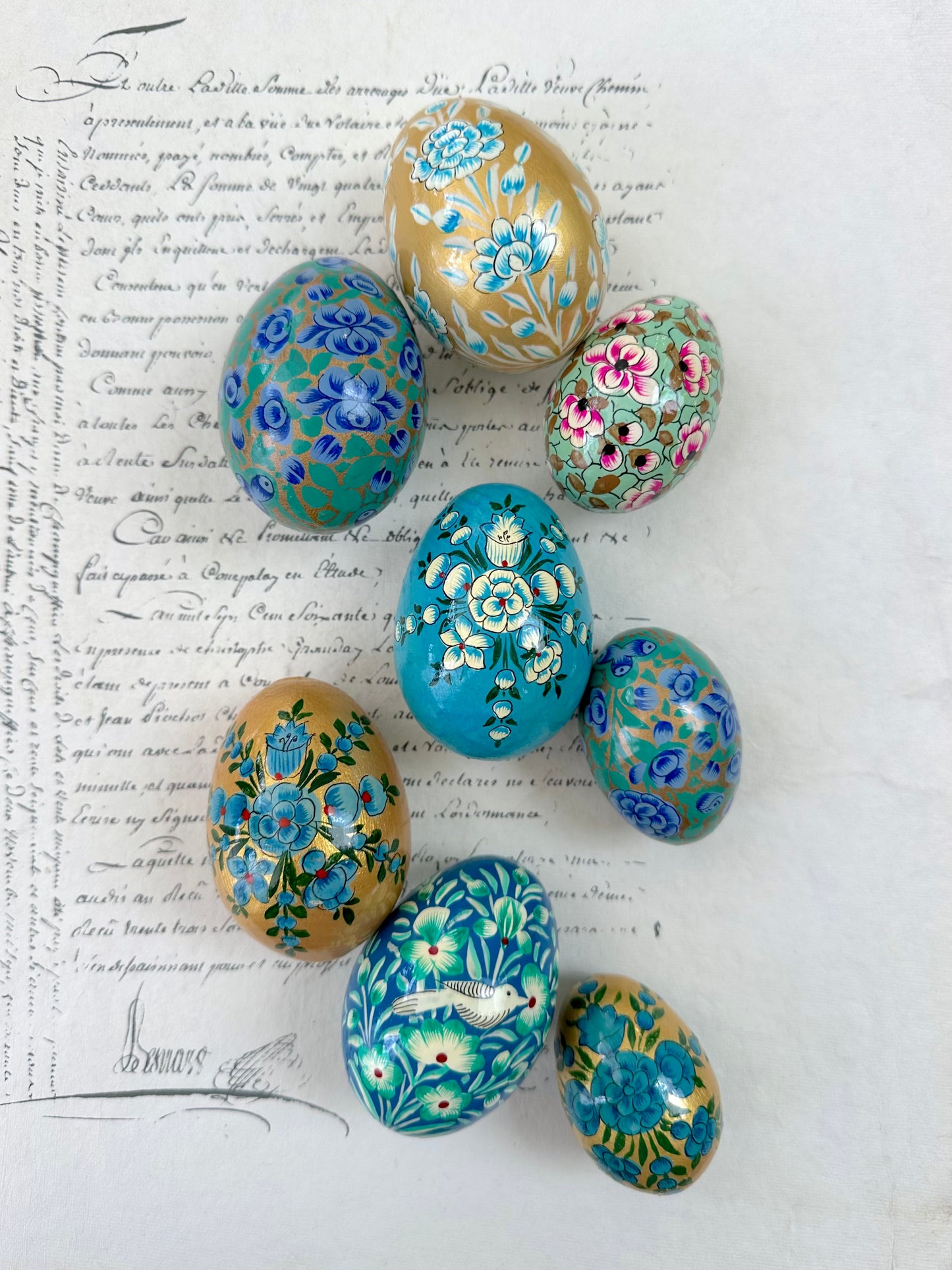 Hand Painted Easter Eggs Set - Blue/Gold