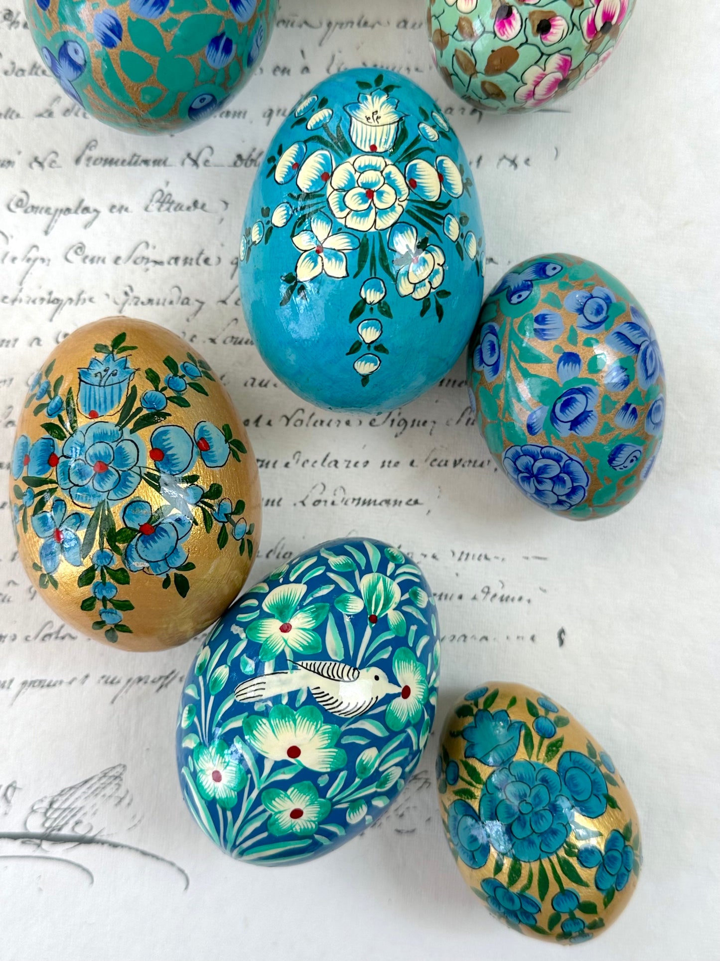 Hand Painted Easter Eggs Set - Blue/Gold