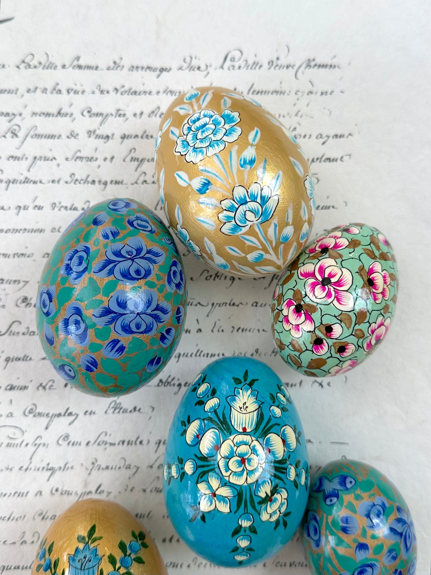 Hand Painted Easter Eggs Set - Blue/Gold