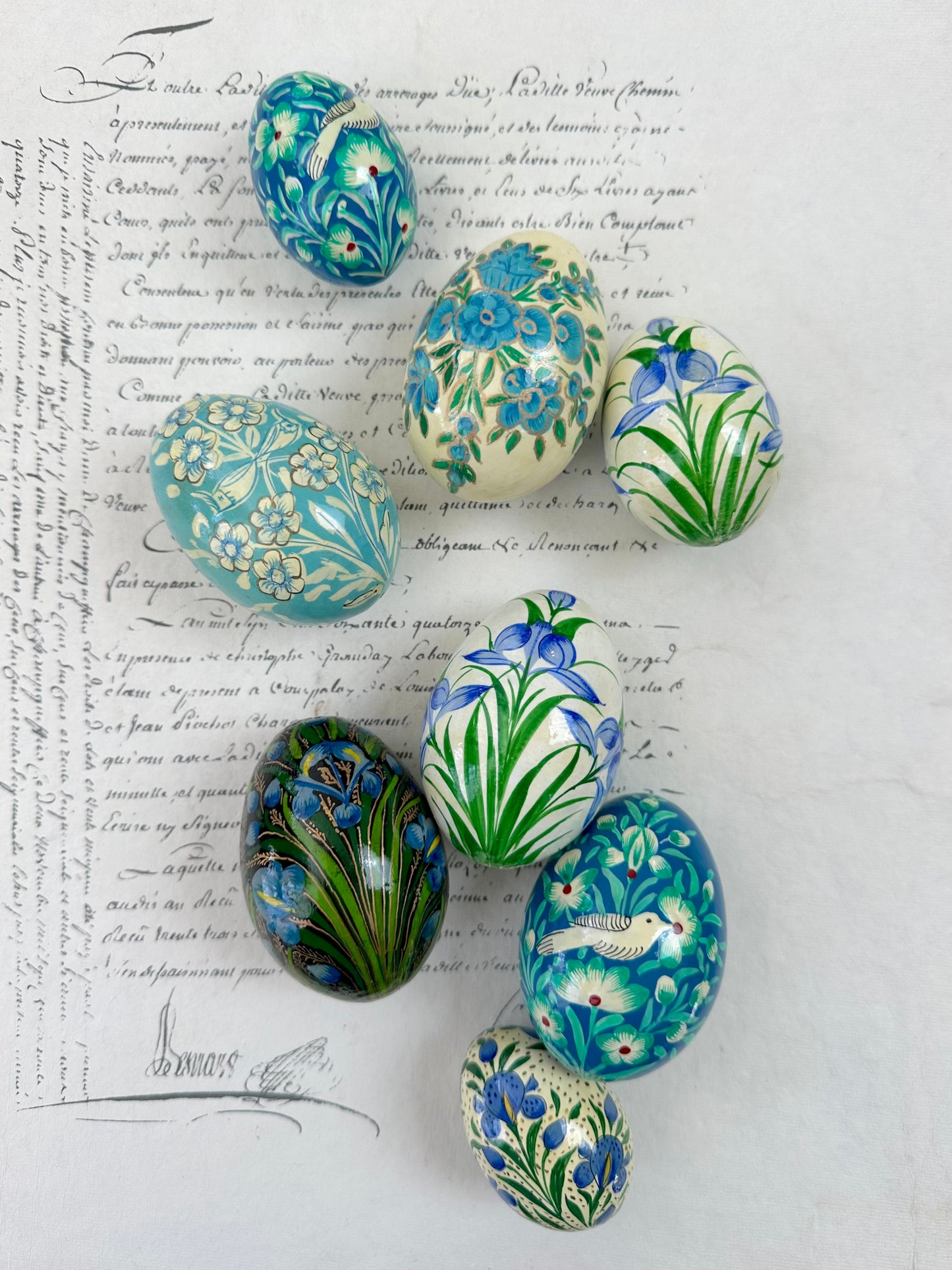 Hand Painted Easter Eggs Set - Blue/Green