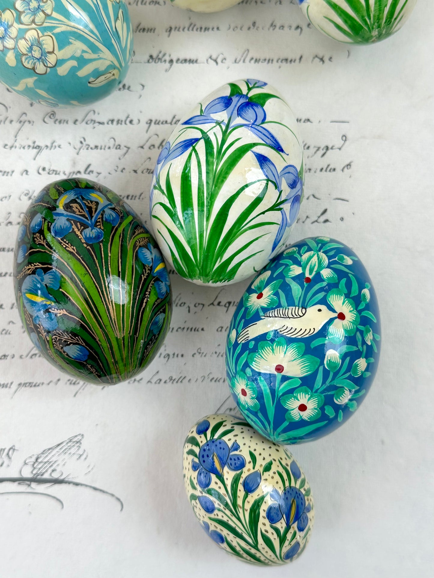 Hand Painted Easter Eggs Set - Blue/Green