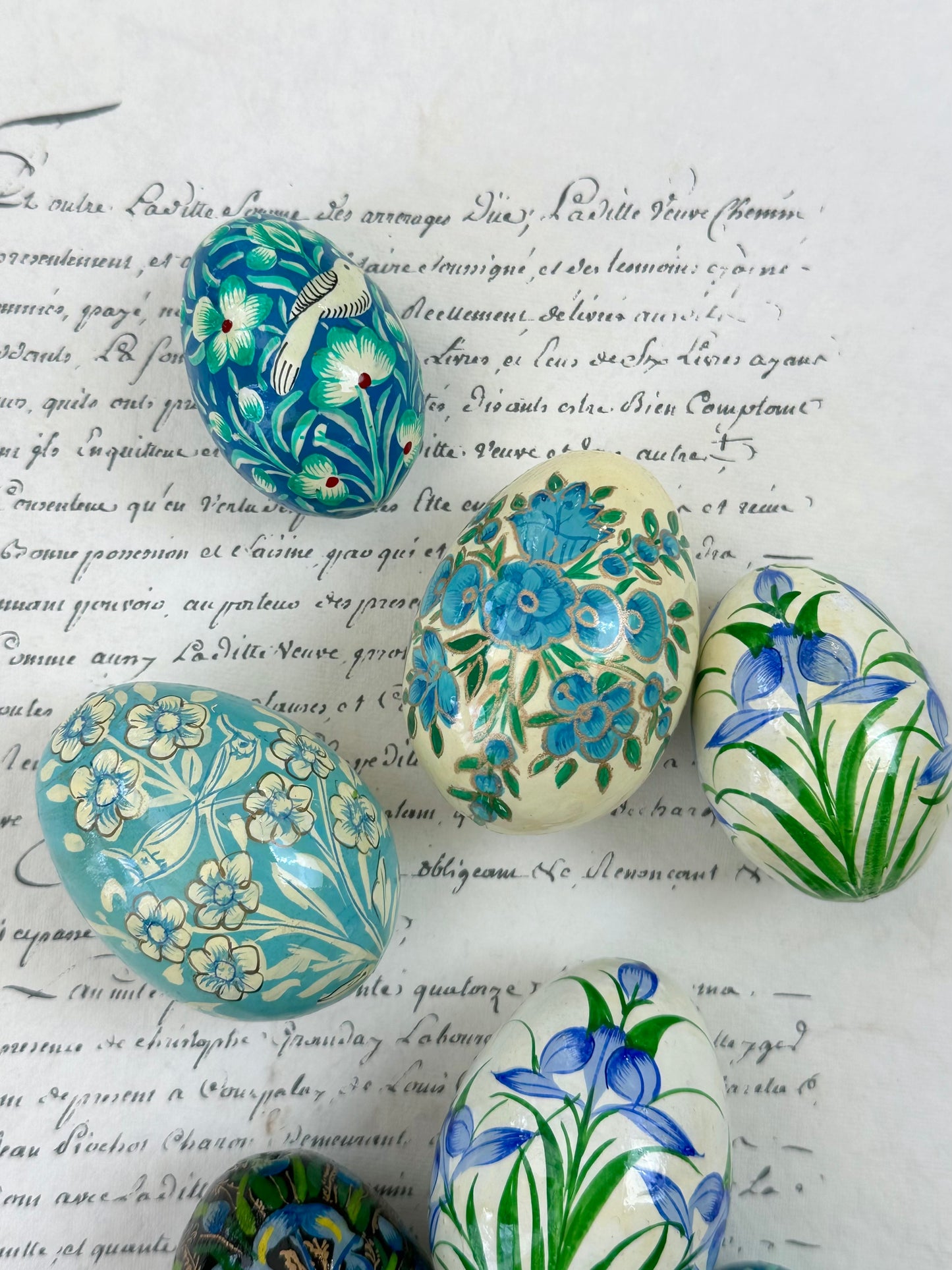 Hand Painted Easter Eggs Set - Blue/Green