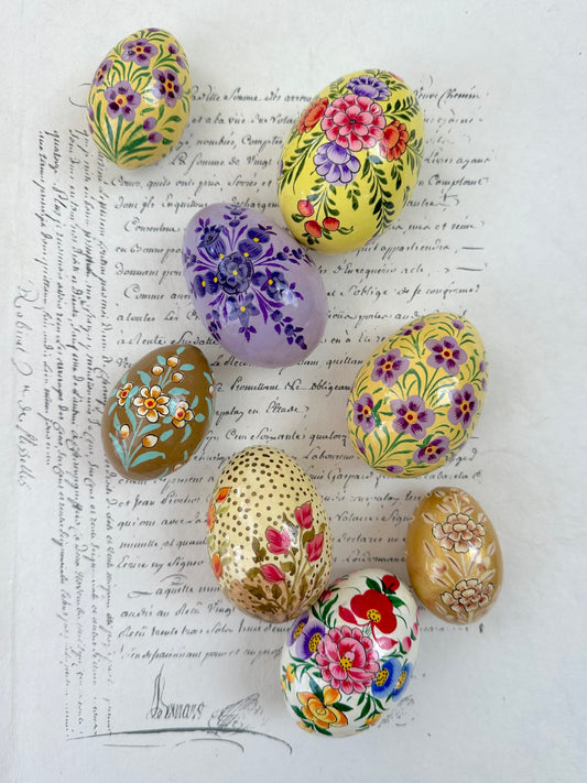 Hand Painted Easter Eggs Set - Yellow/Purple