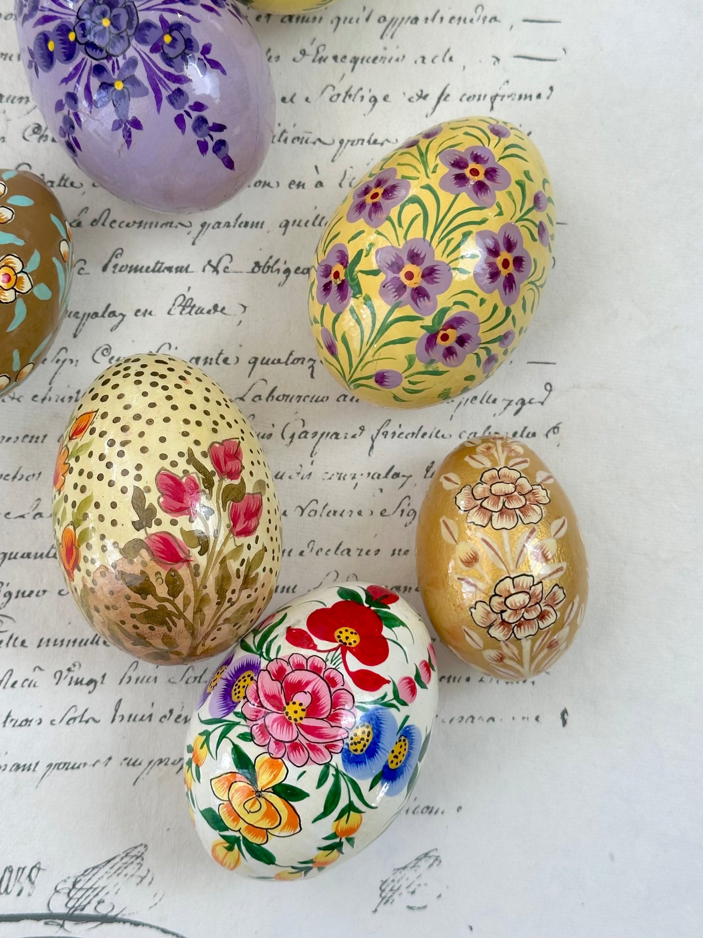 Hand Painted Easter Eggs Set - Yellow/Purple