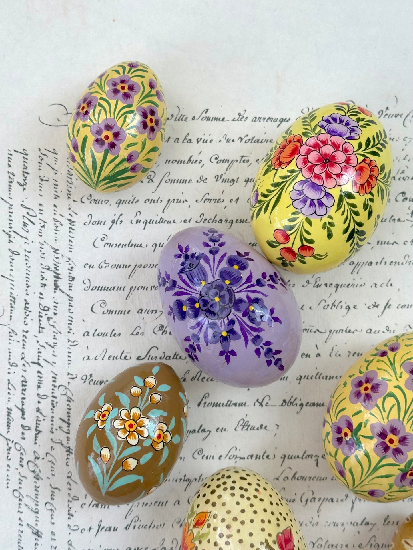 Hand Painted Easter Eggs Set - Yellow/Purple