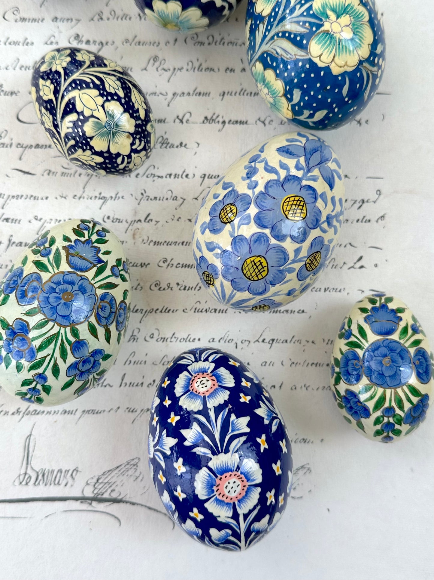 Hand Painted Easter Eggs Set - Blue/White