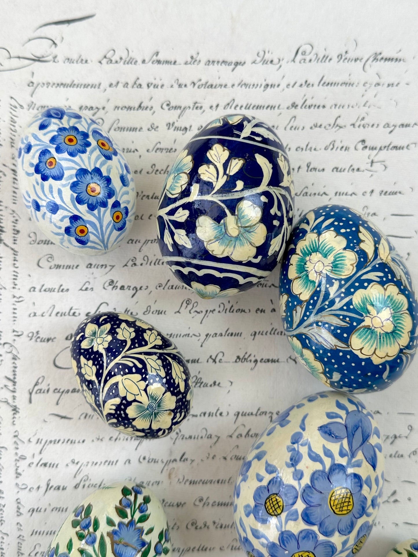 Hand Painted Easter Eggs Set - Blue/White