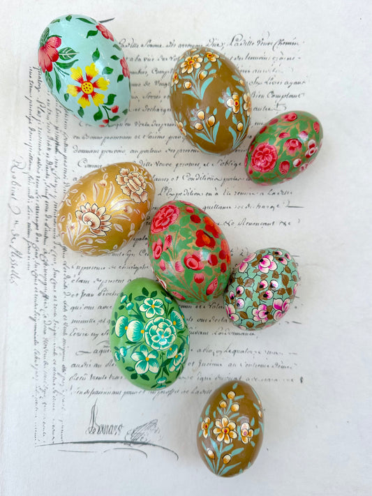 Hand Painted Easter Eggs Set - Green/Gold