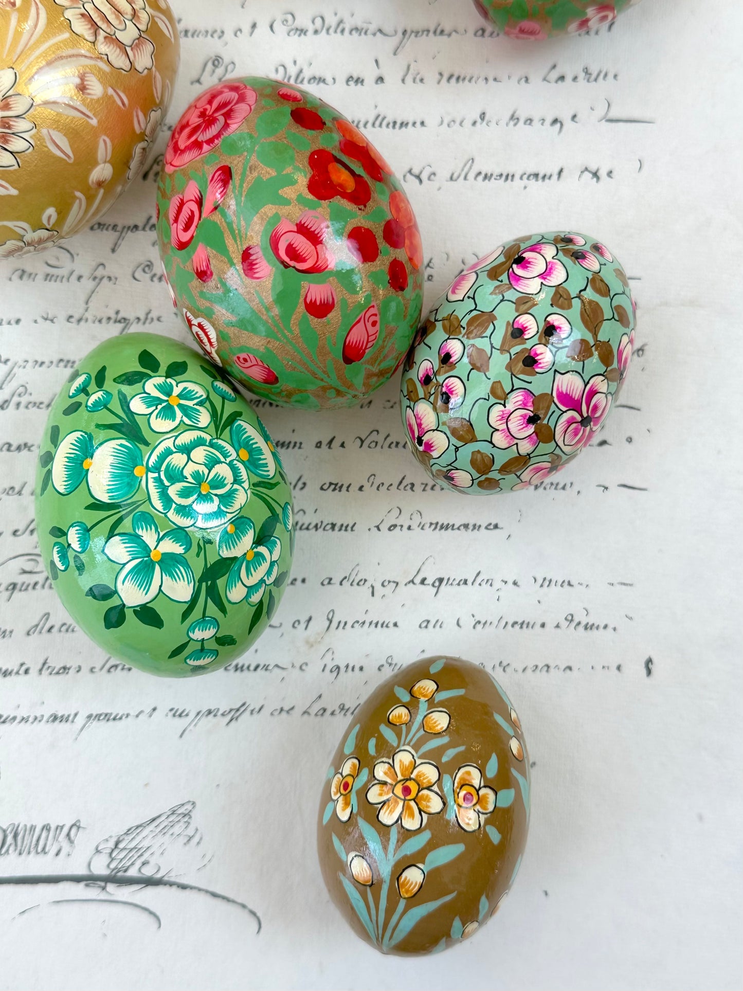 Hand Painted Easter Eggs Set - Green/Gold