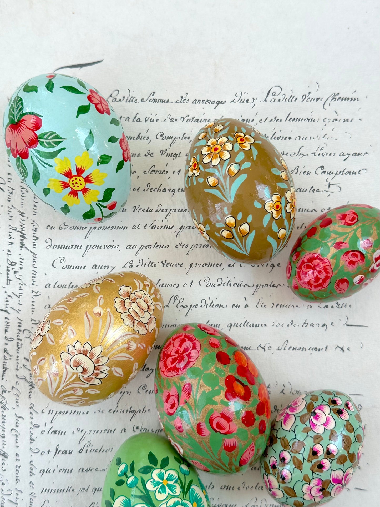 Hand Painted Easter Eggs Set - Green/Gold