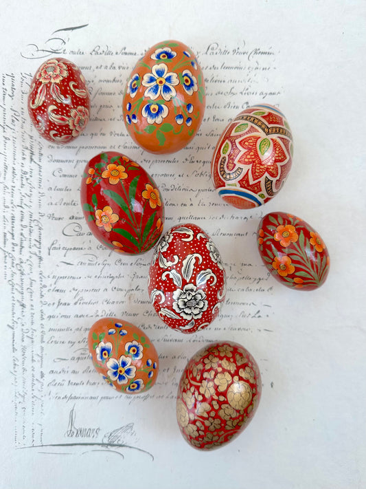 Hand Painted Easter Eggs Set - Red/Orange I