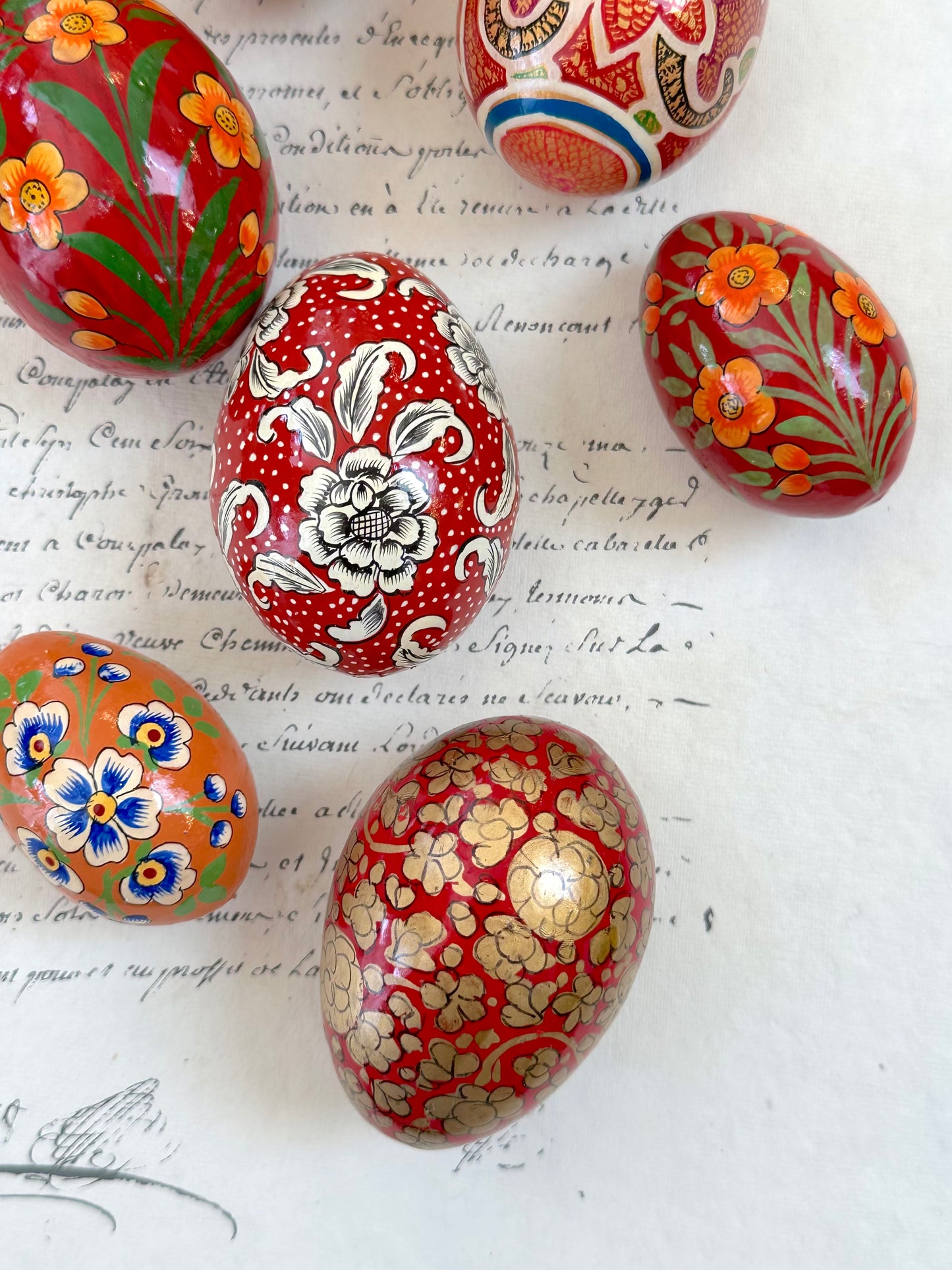 Hand Painted Easter Eggs Set - Red/Orange I