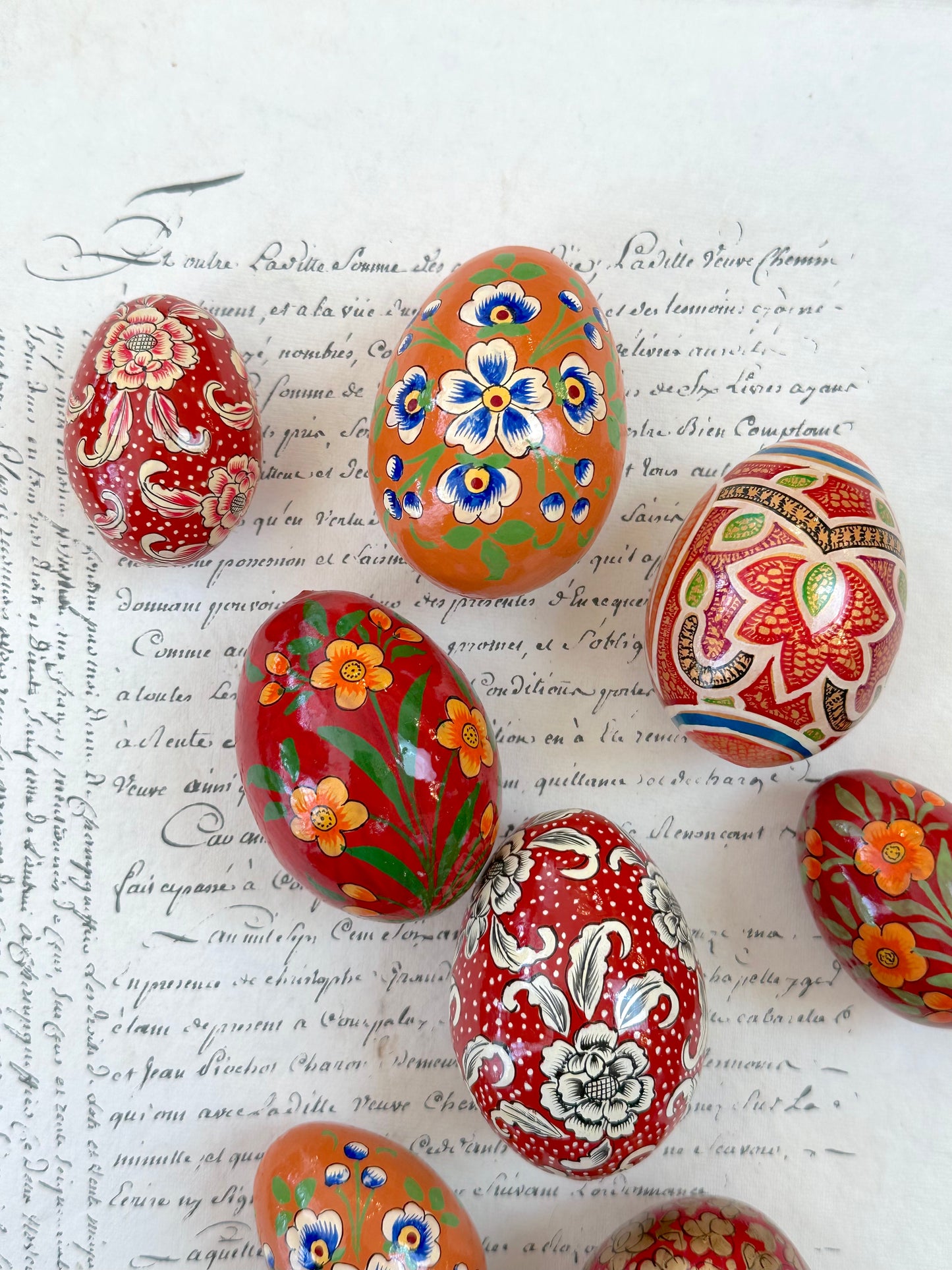 Hand Painted Easter Eggs Set - Red/Orange I