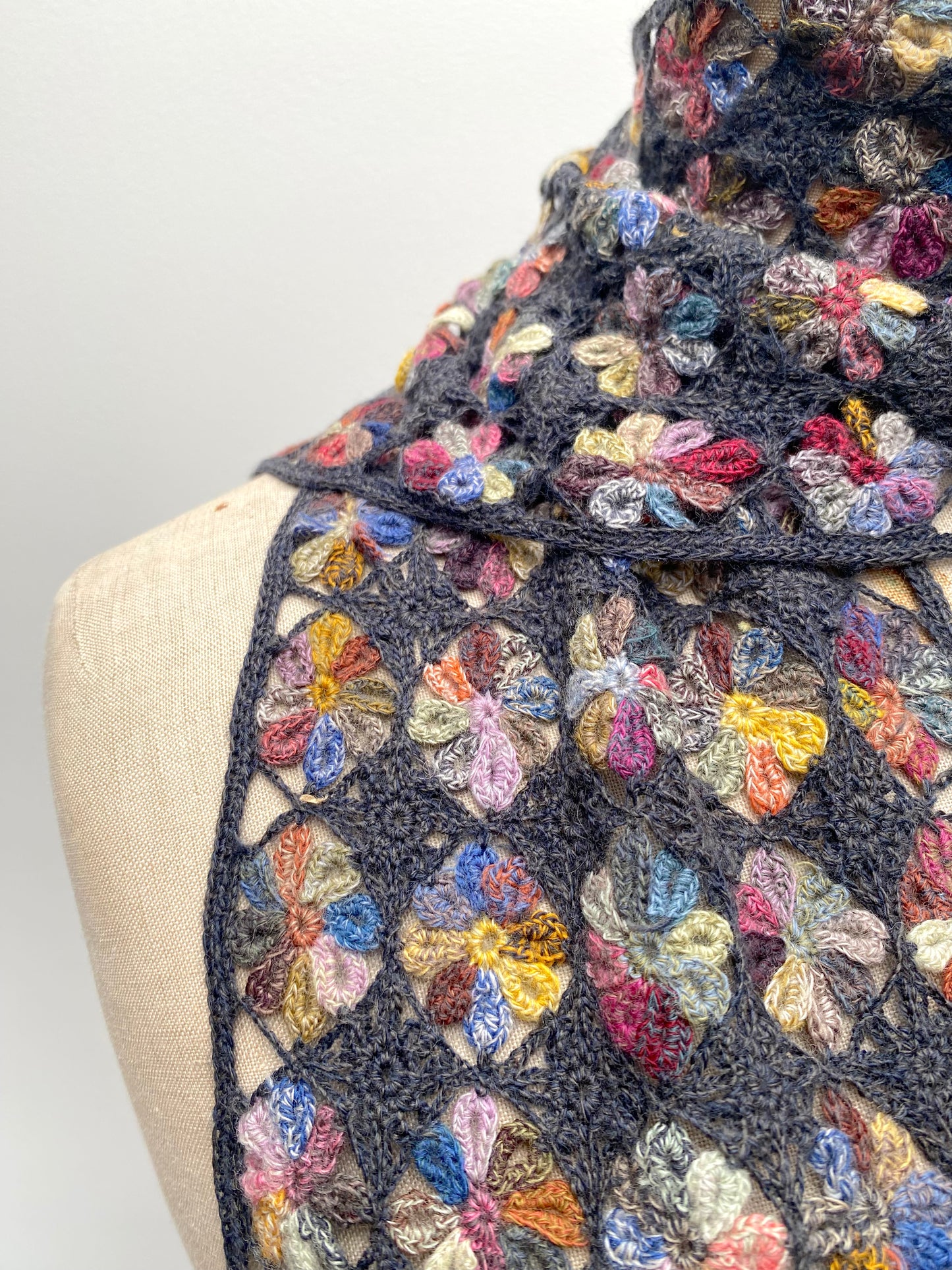 Sophie Digard Pinwheel Multi Narrow Crochet Wool Scarf