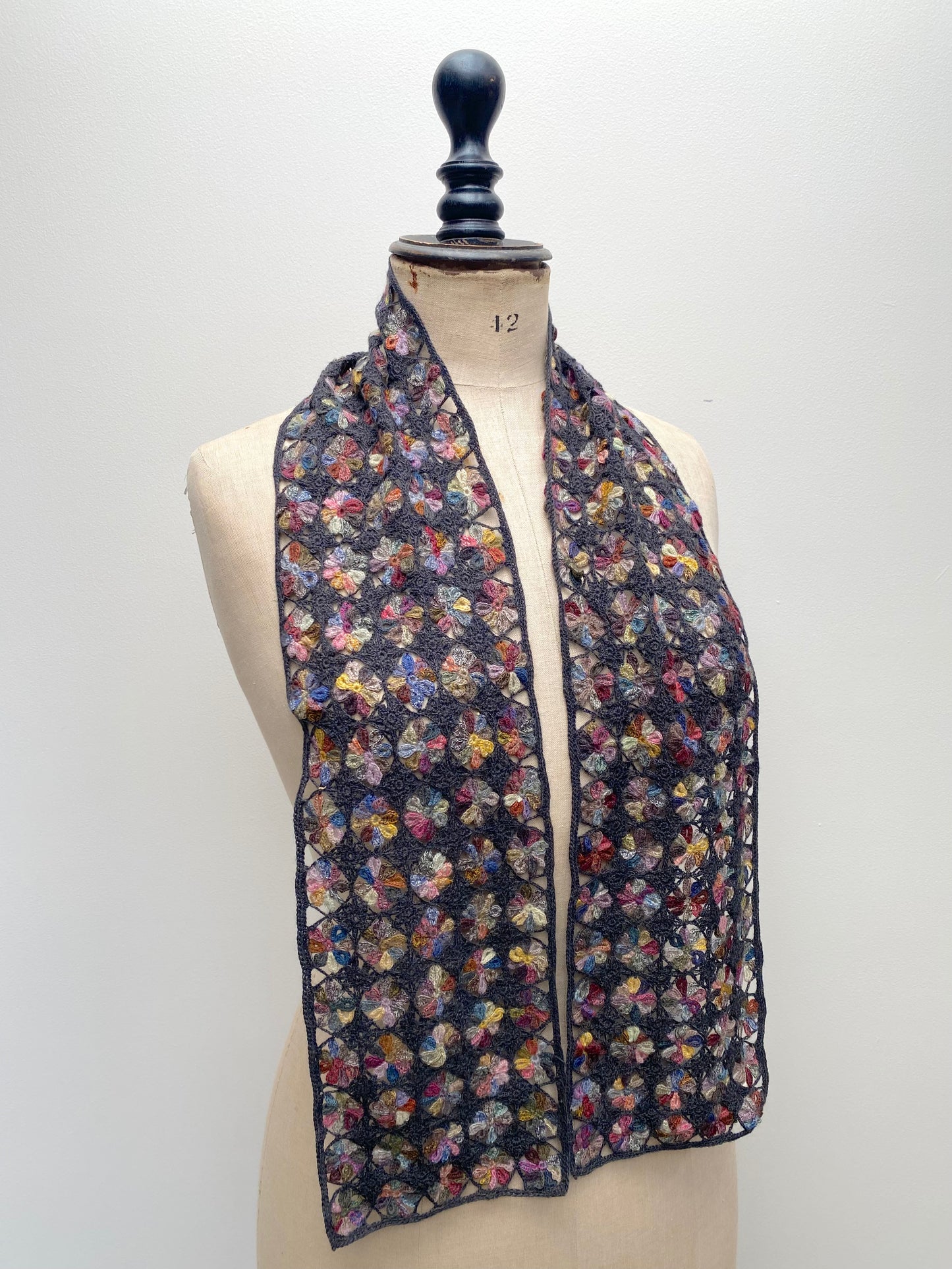 Sophie Digard Pinwheel Multi Narrow Crochet Wool Scarf