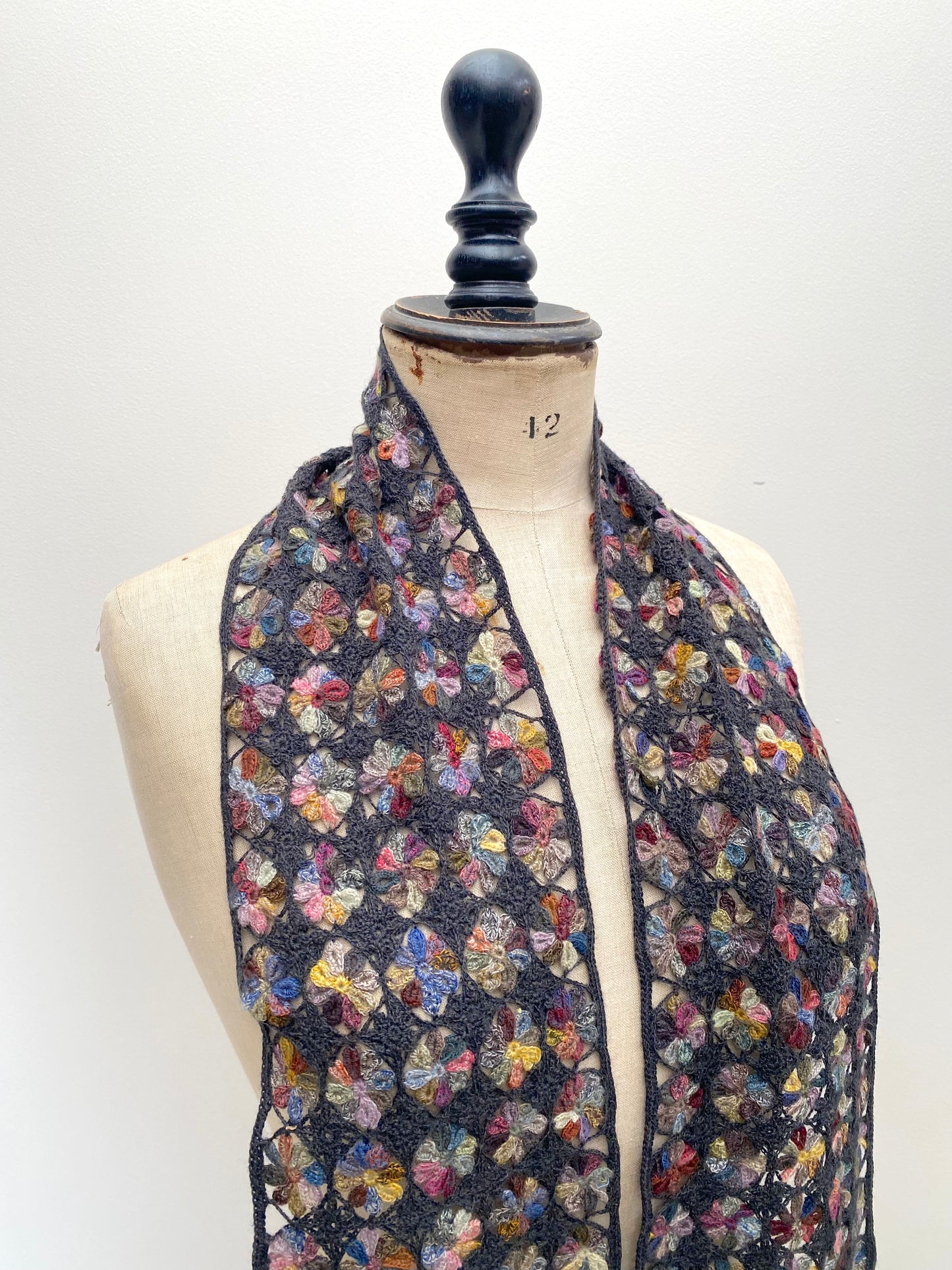 Sophie Digard Pinwheel Multi Narrow Crochet Wool Scarf